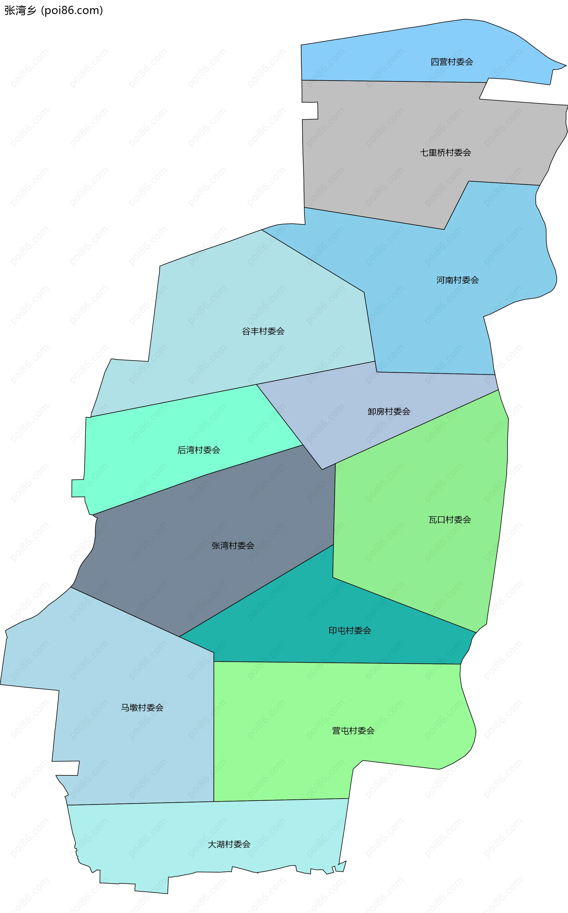 张湾乡边界地图(五级行政区划)