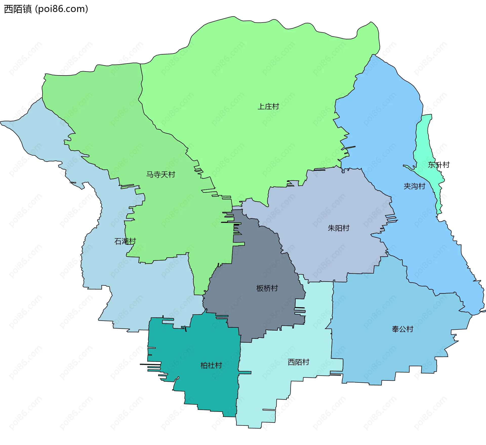 西陌镇边界地图(五级行政区划)