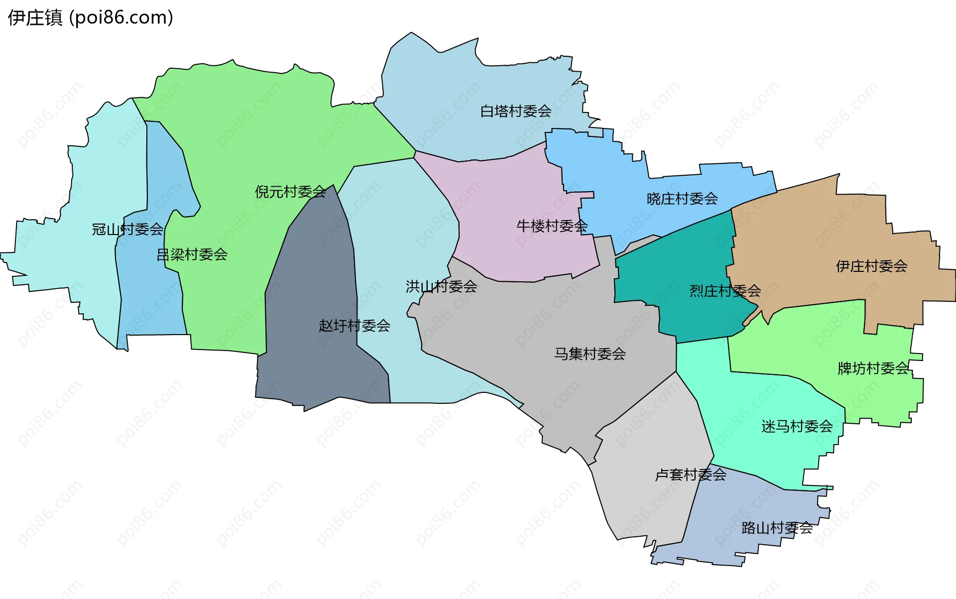 伊庄镇边界地图(五级行政区划)