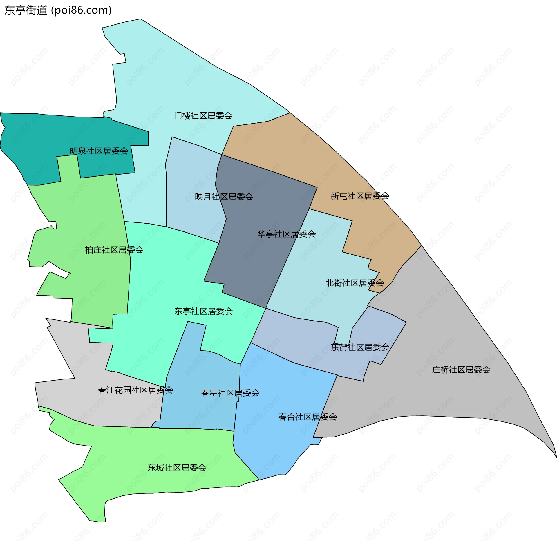 东亭街道边界地图(五级行政区划)