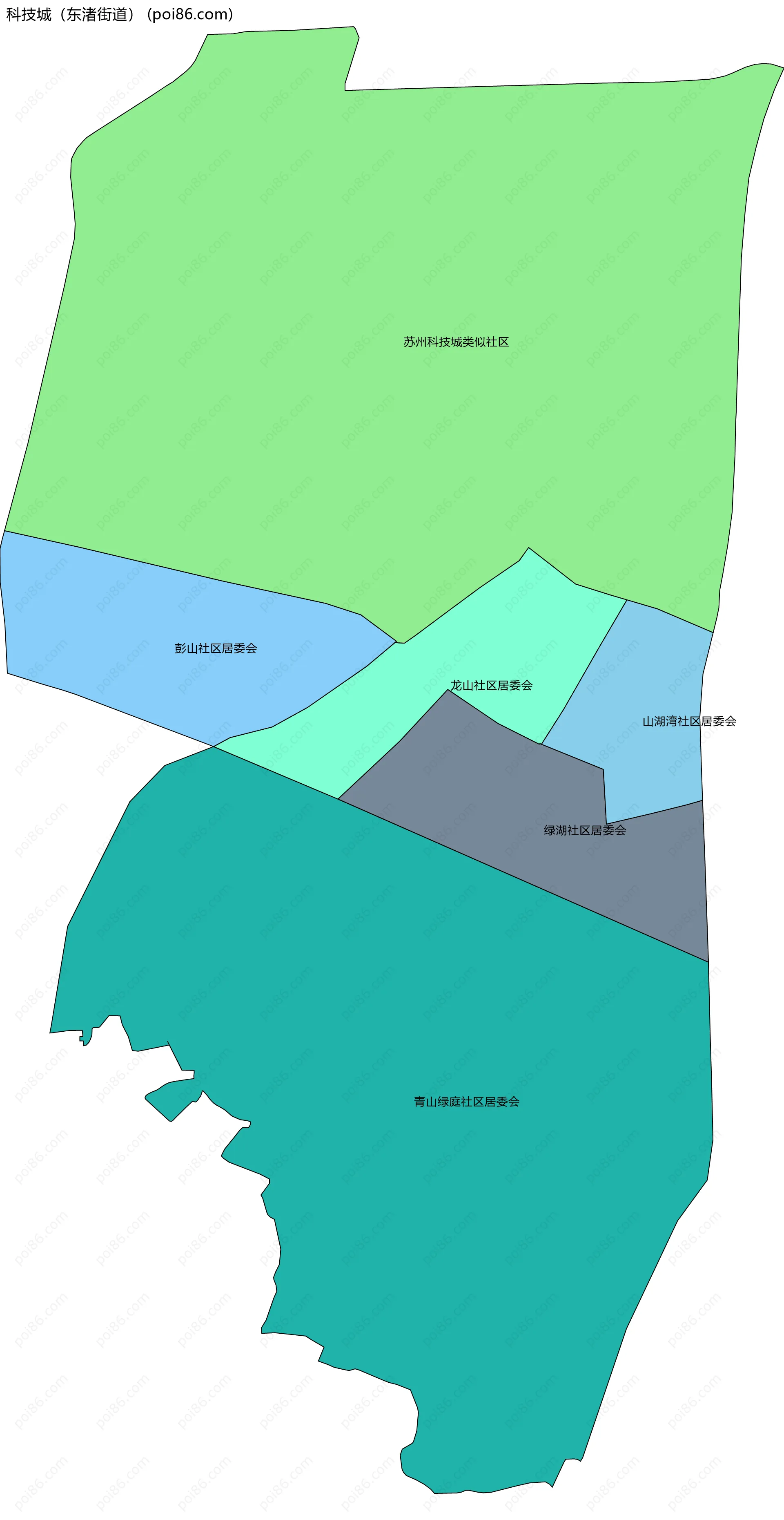科技城（东渚街道）边界地图(五级行政区划)