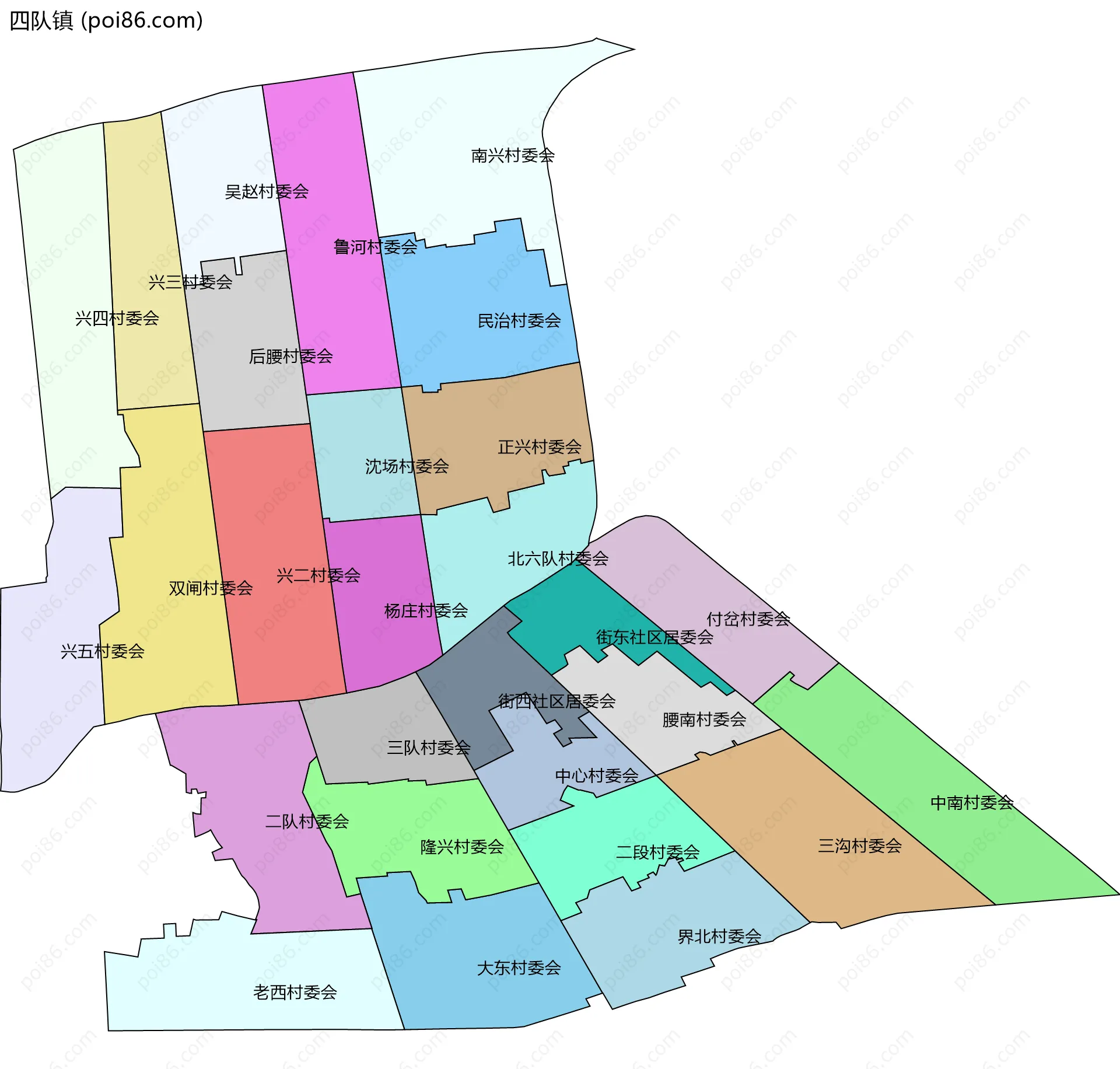 四队镇边界地图(五级行政区划)