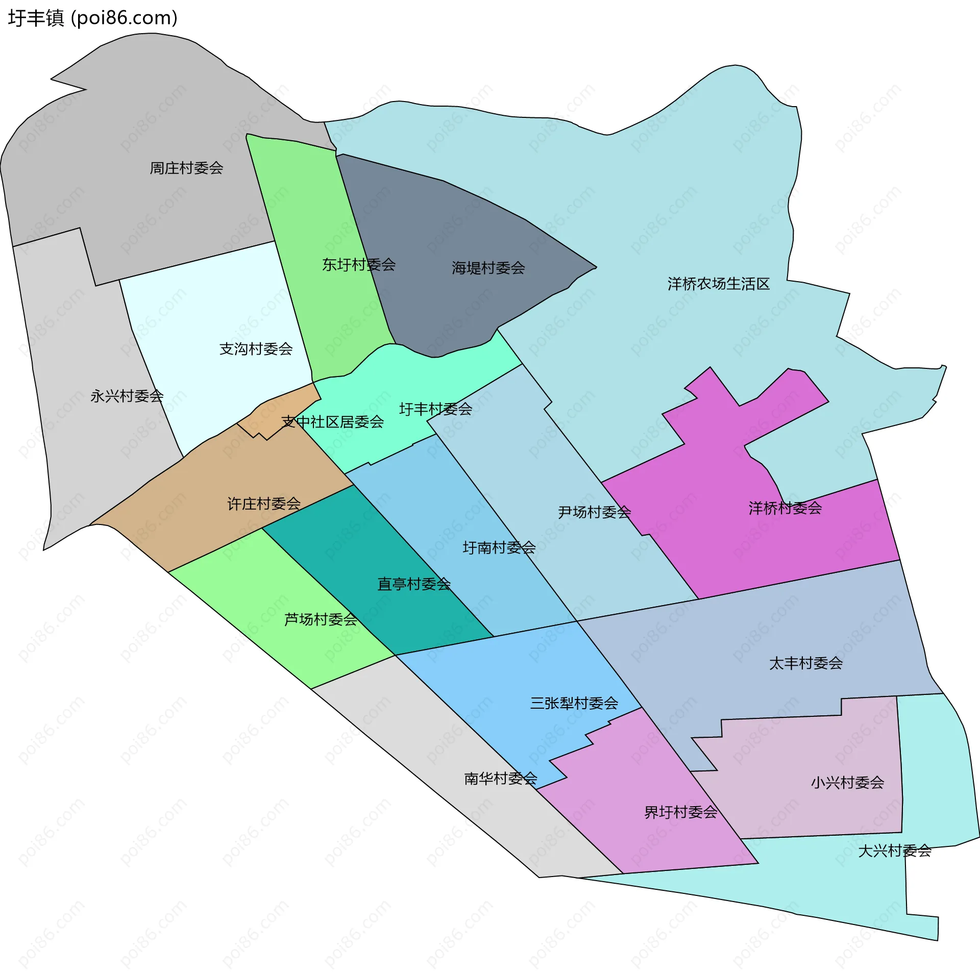 圩丰镇边界地图(五级行政区划)