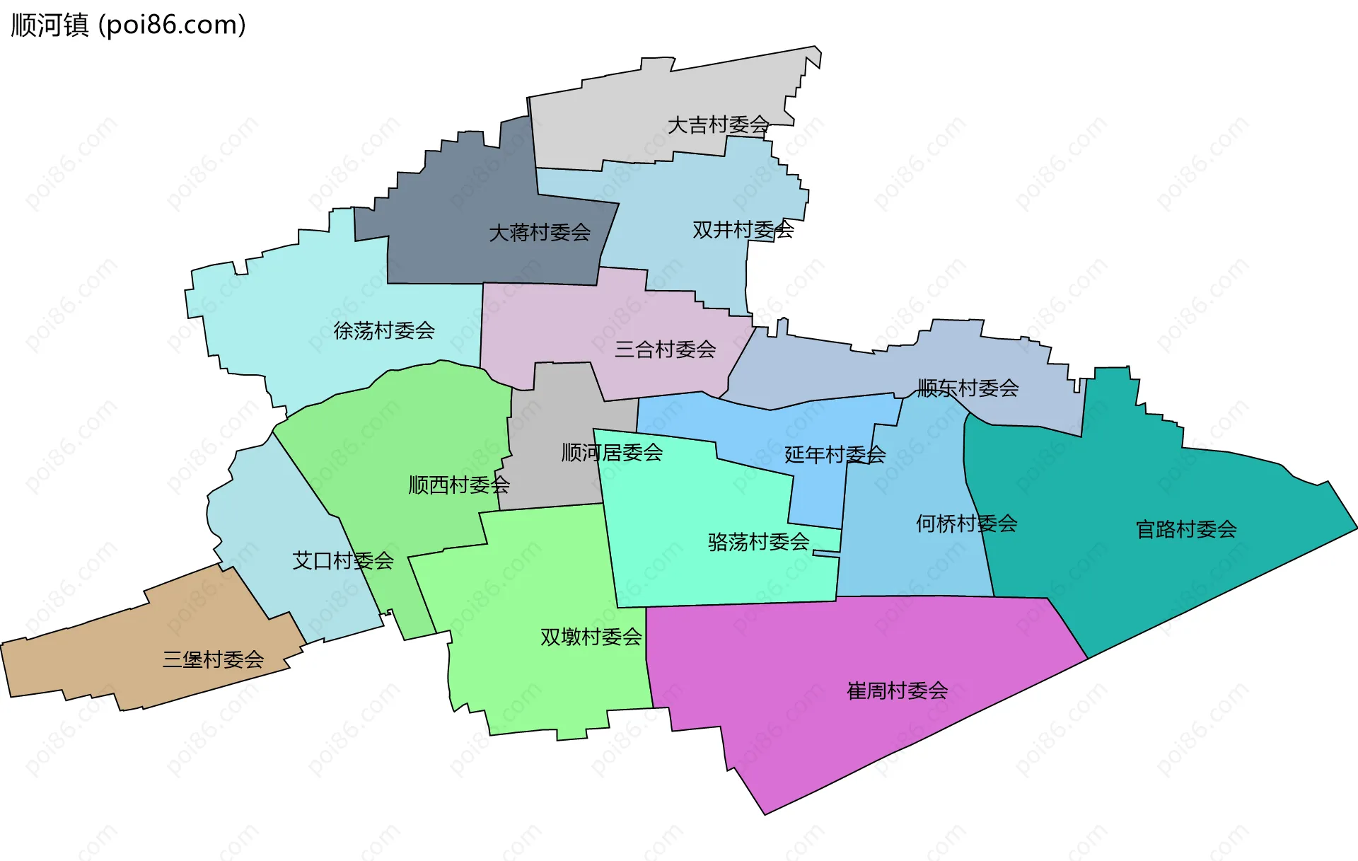 顺河镇边界地图(五级行政区划)