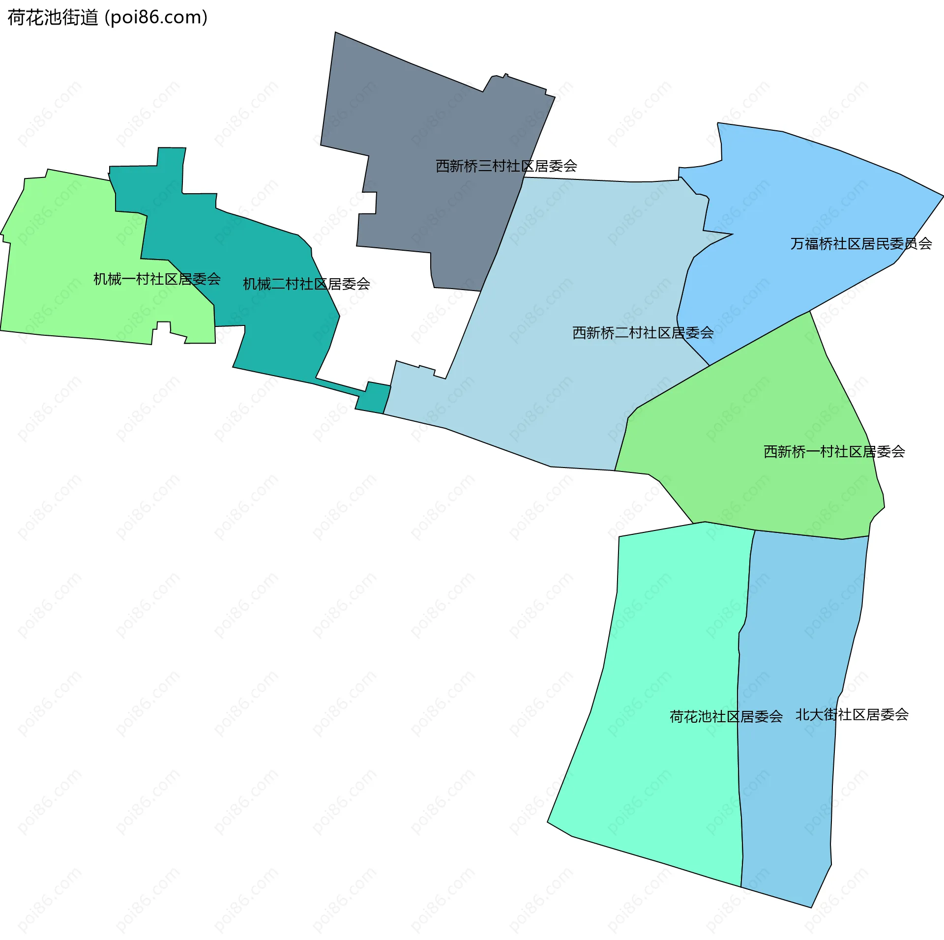 荷花池街道边界地图(五级行政区划)