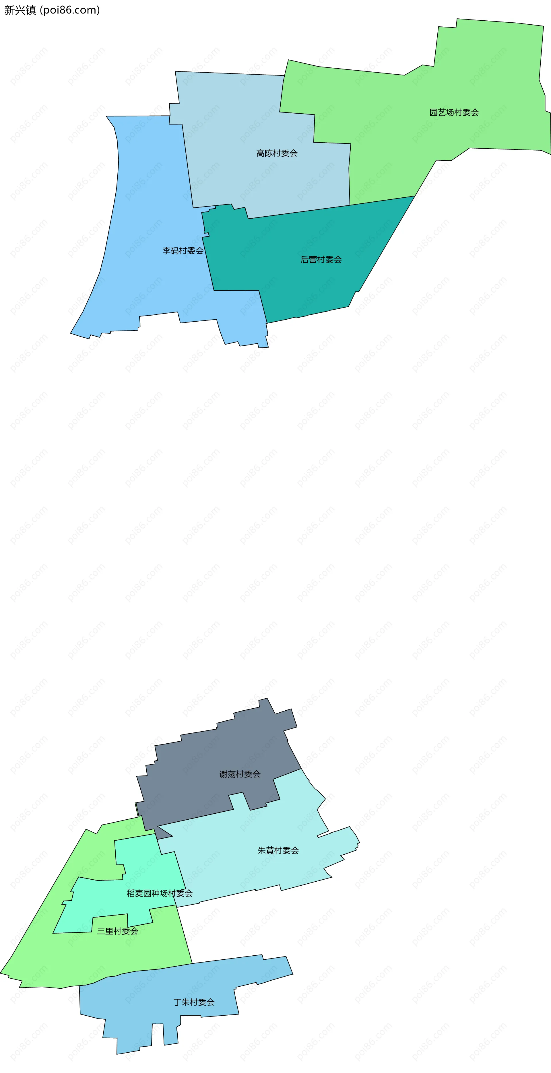 新兴镇边界地图(五级行政区划)