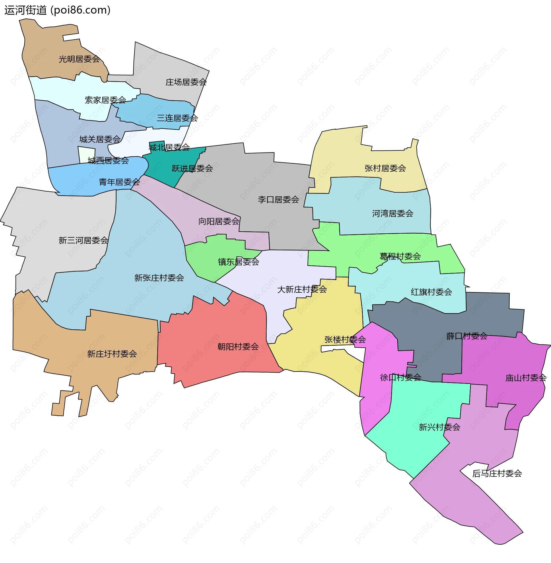 运河街道边界地图(五级行政区划)