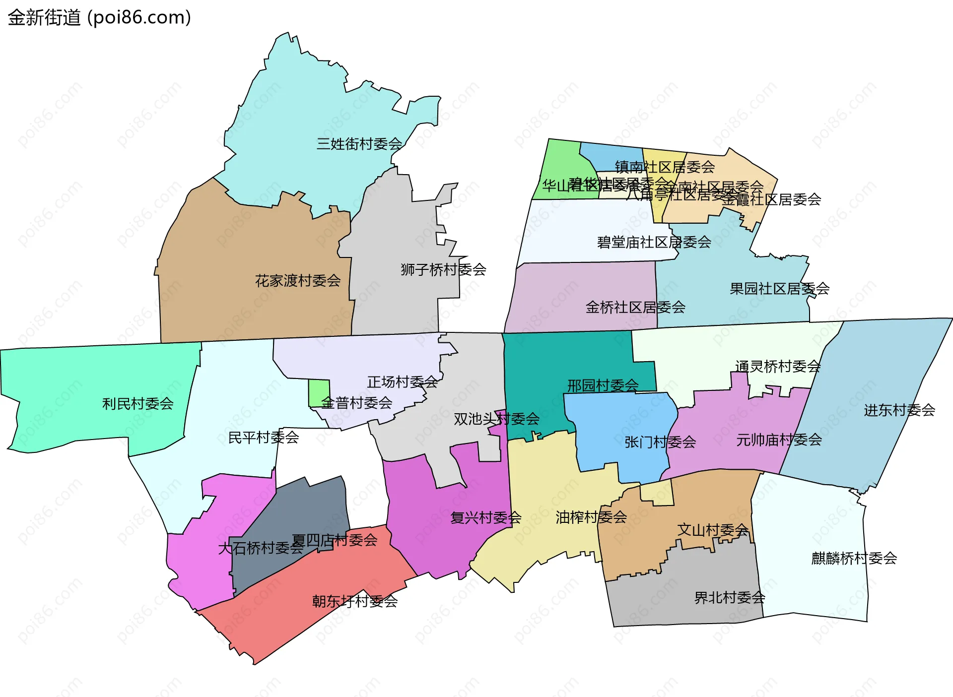 金新街道边界地图(五级行政区划)