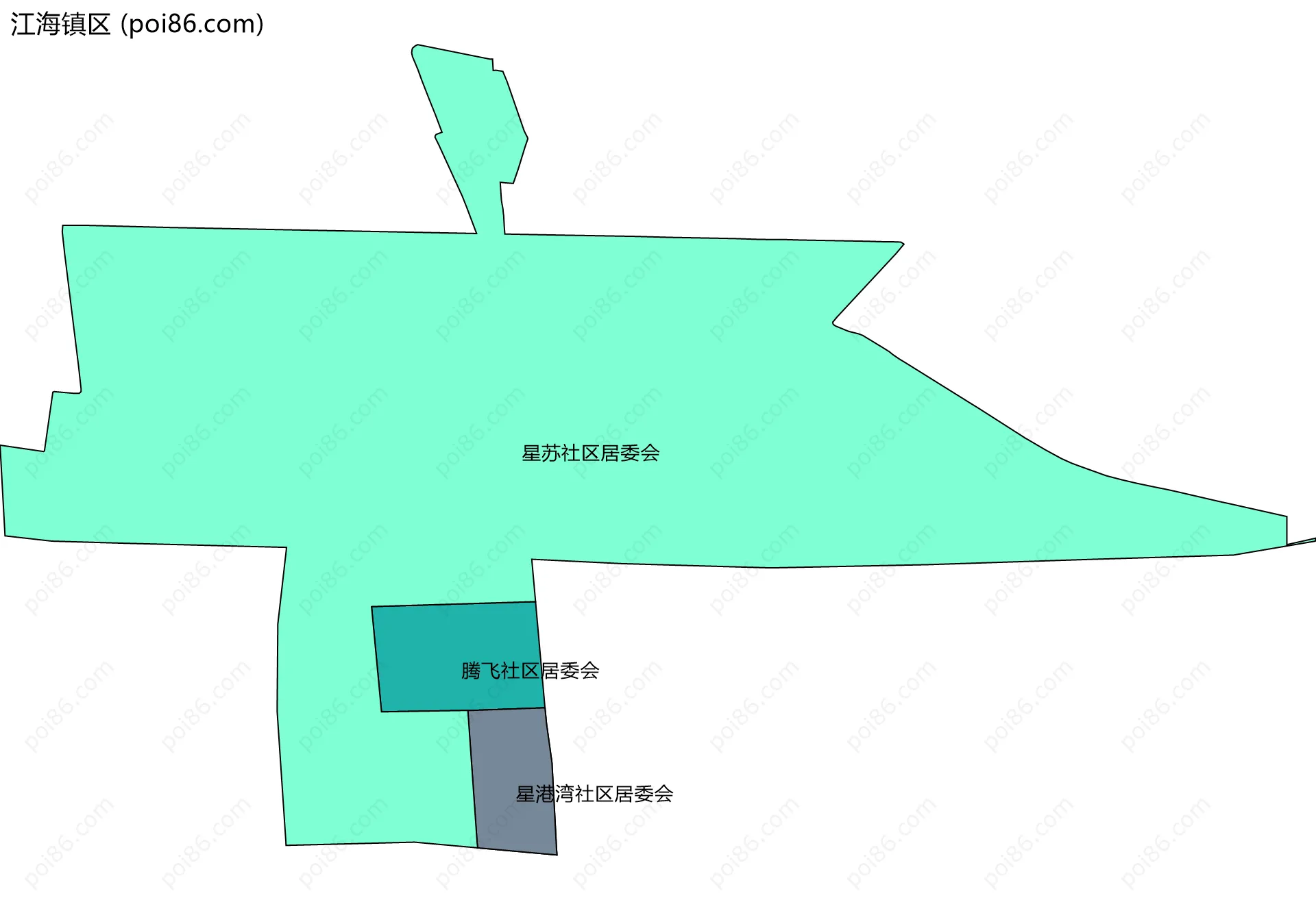 江海镇区边界地图(五级行政区划)