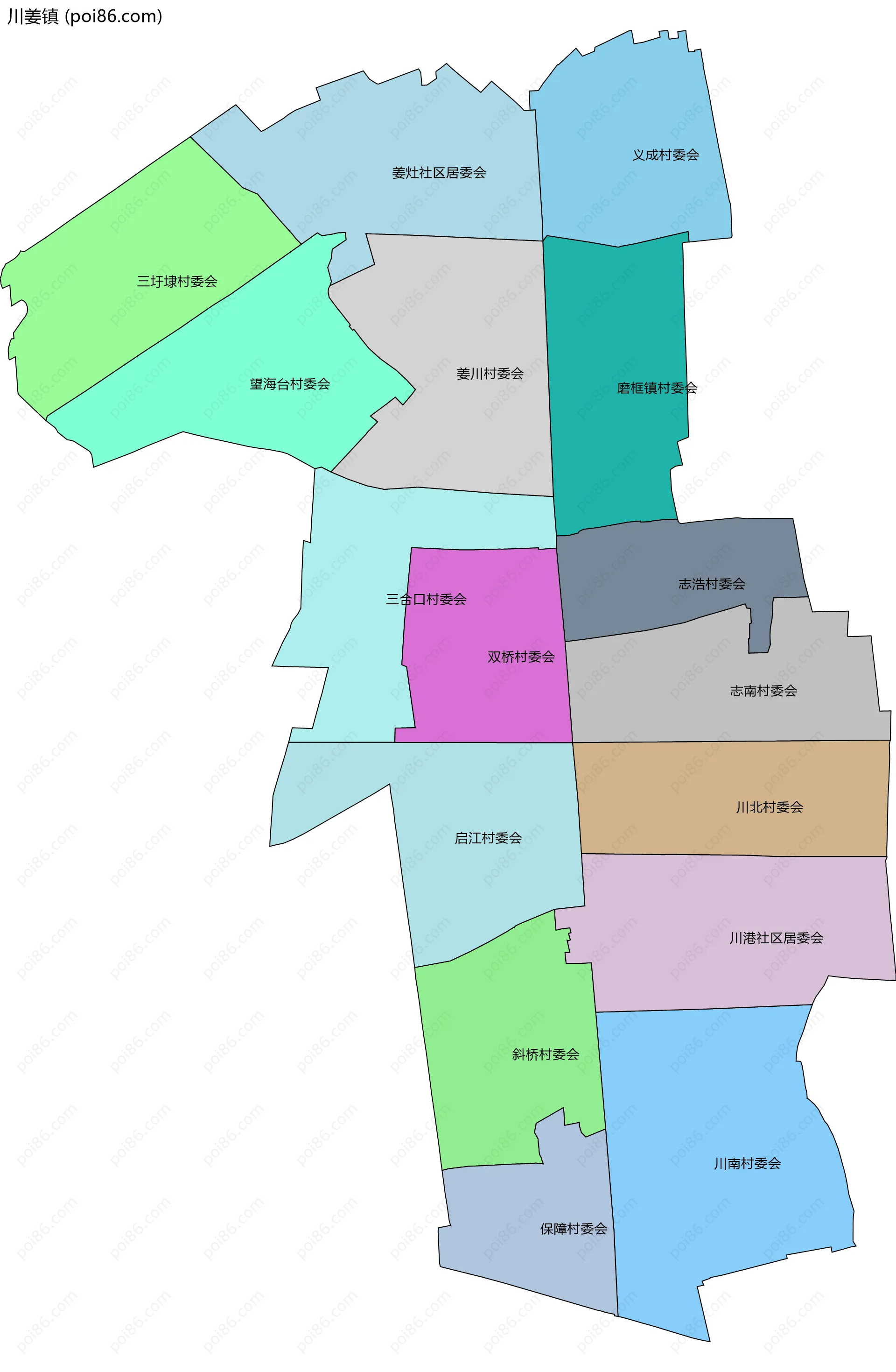 川姜镇边界地图(五级行政区划)