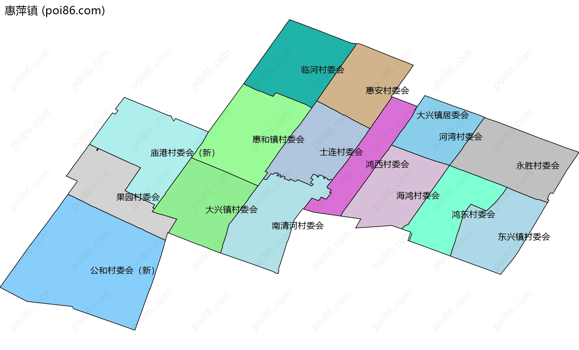 惠萍镇边界地图(五级行政区划)