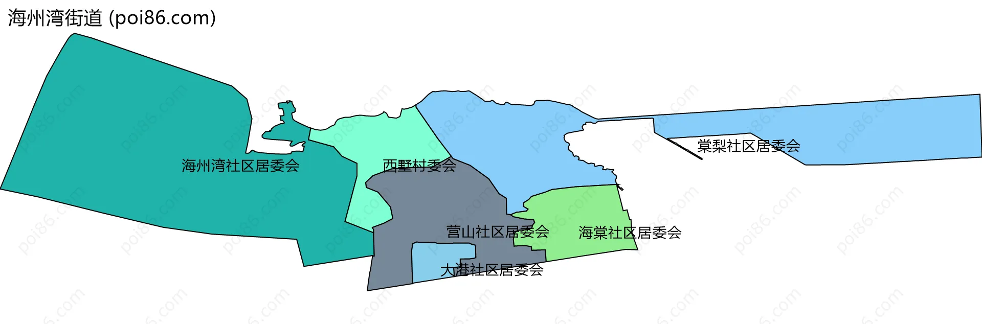 海州湾街道边界地图(五级行政区划)