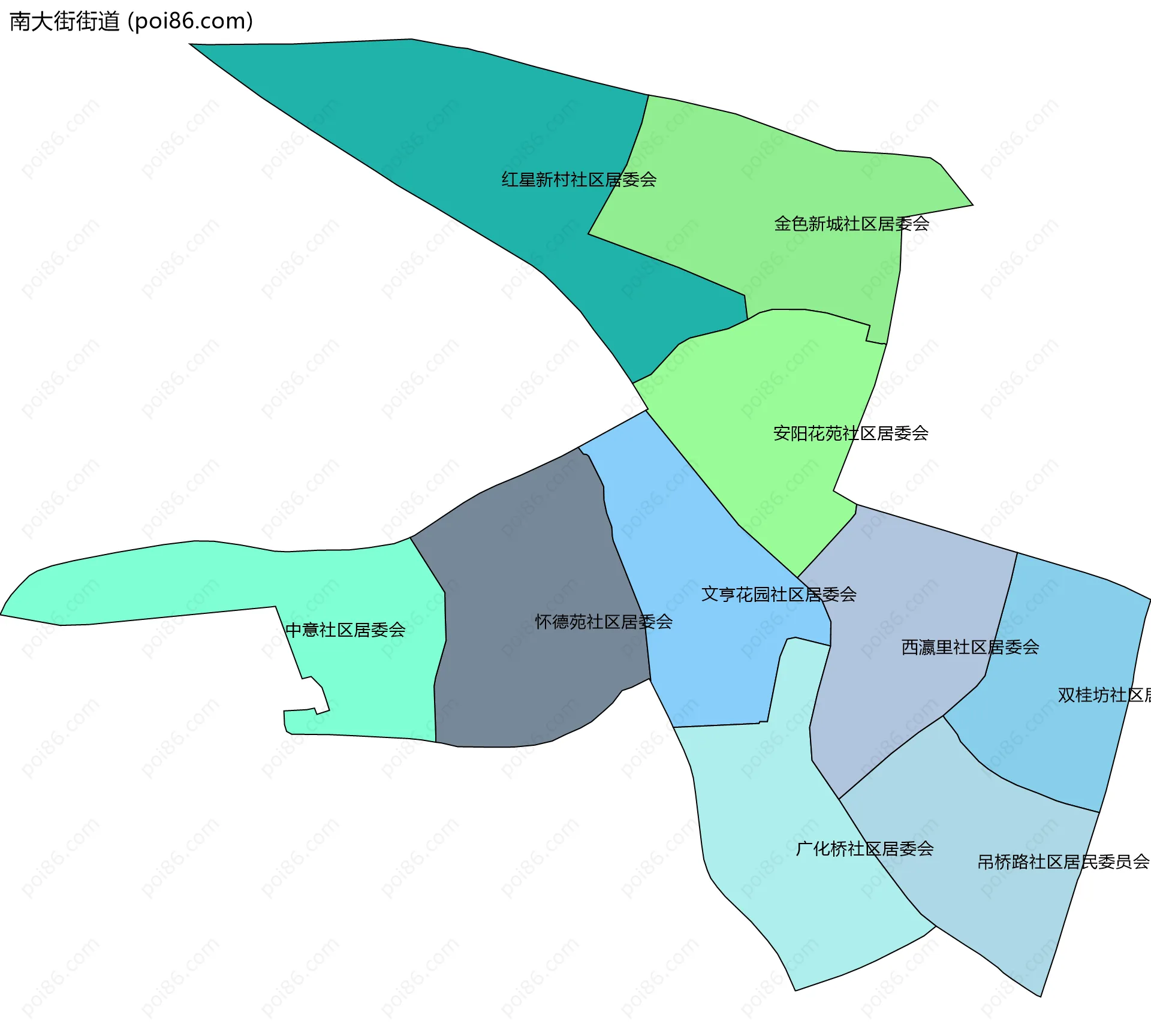 南大街街道边界地图(五级行政区划)