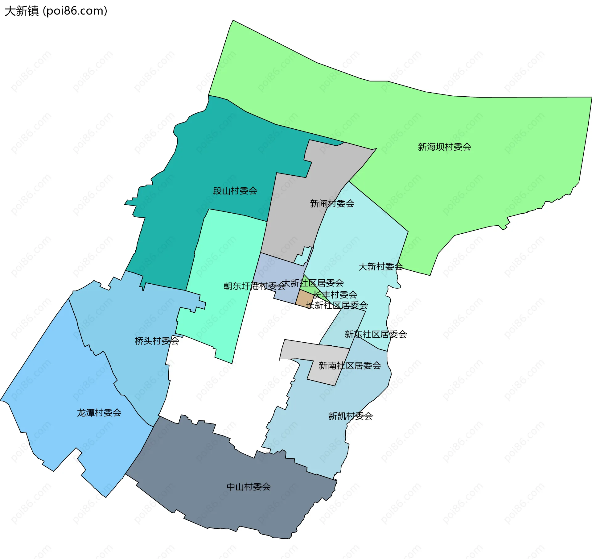 大新镇边界地图(五级行政区划)