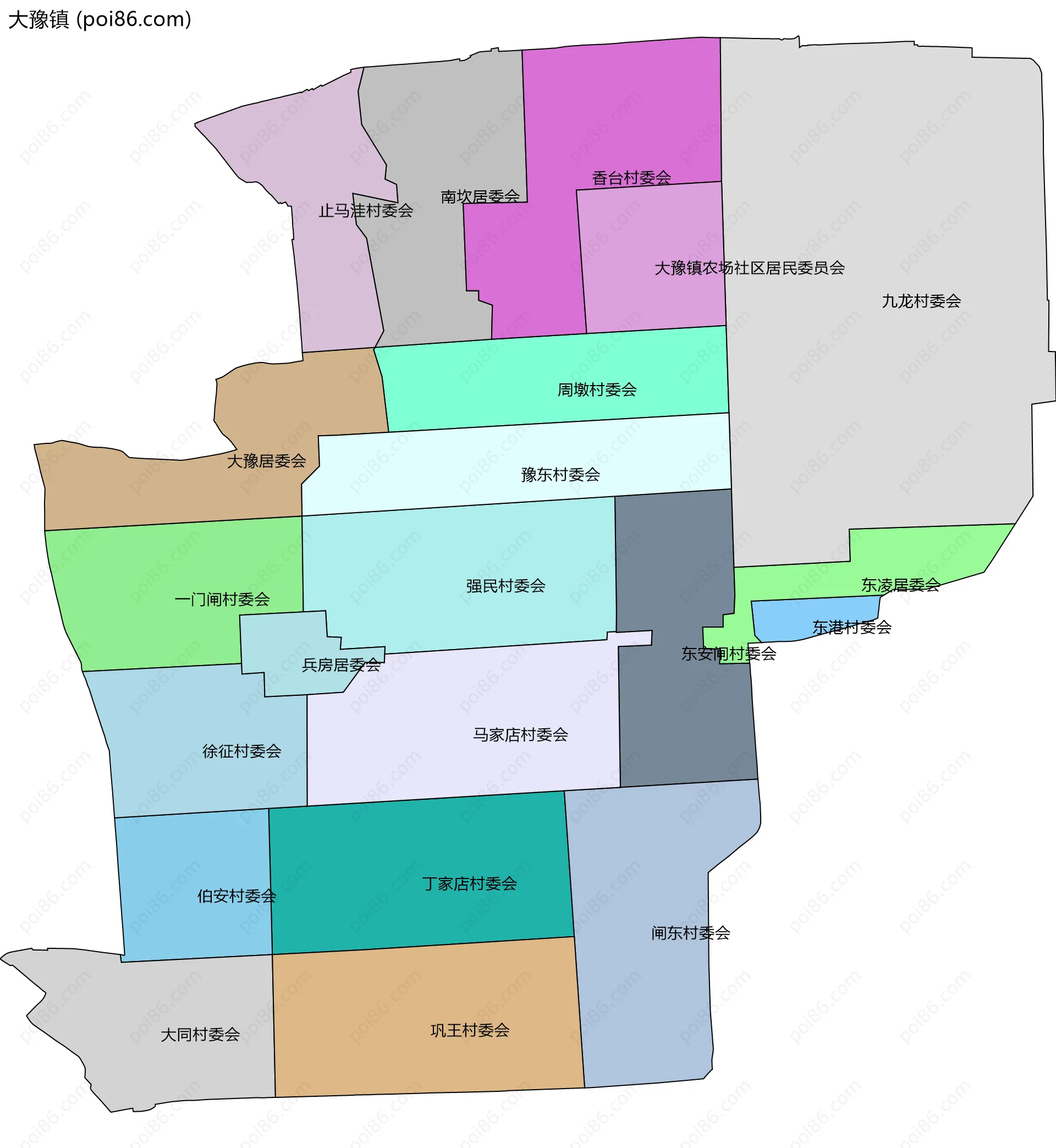 大豫镇边界地图(五级行政区划)