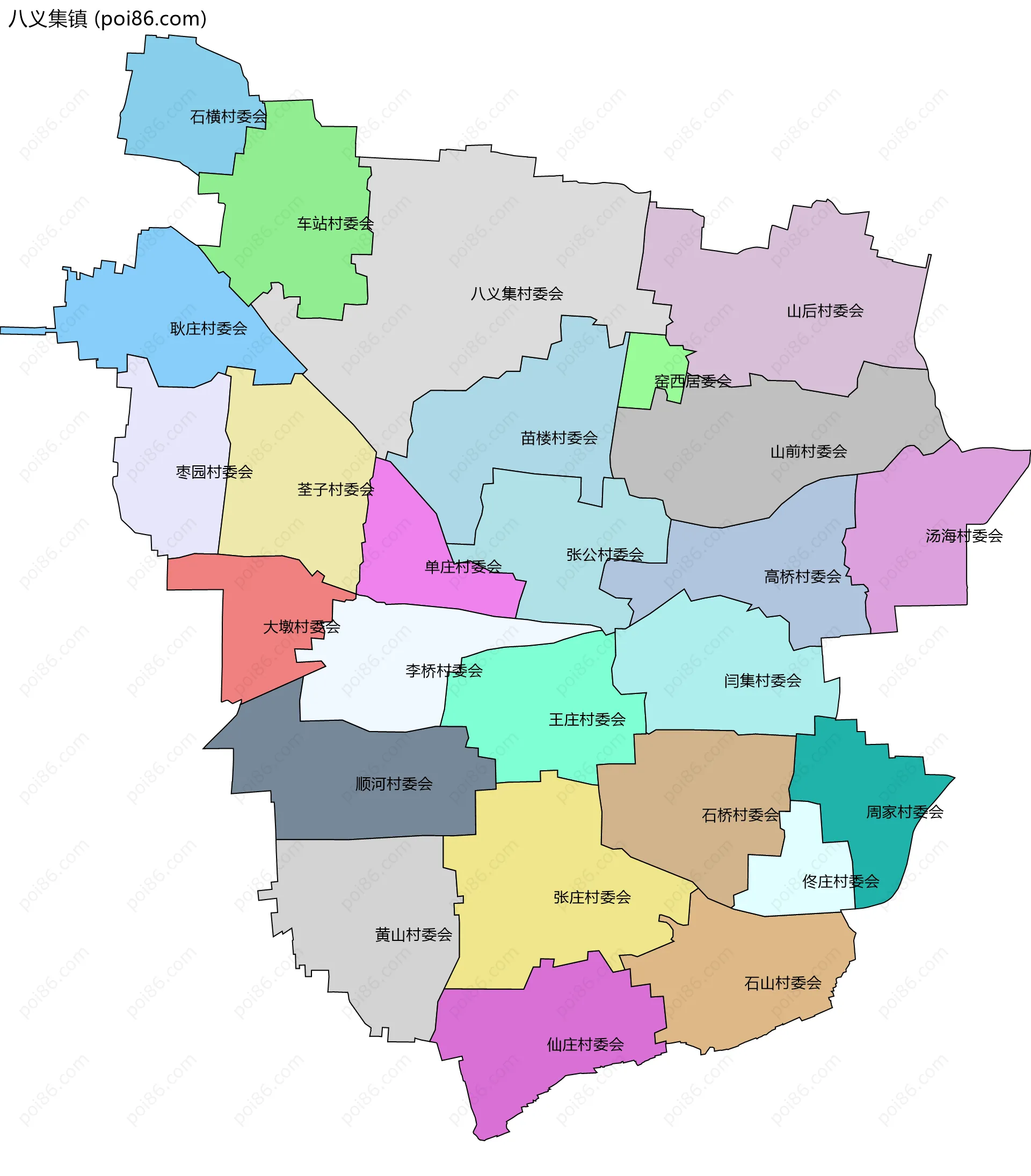 八义集镇边界地图(五级行政区划)