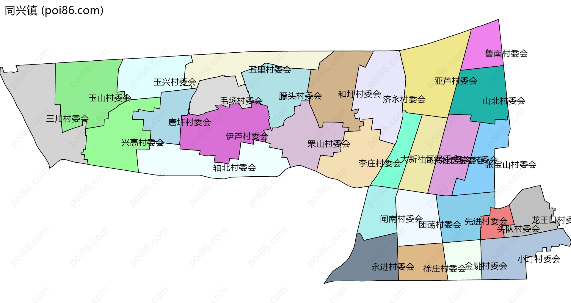 同兴镇边界地图(五级行政区划)