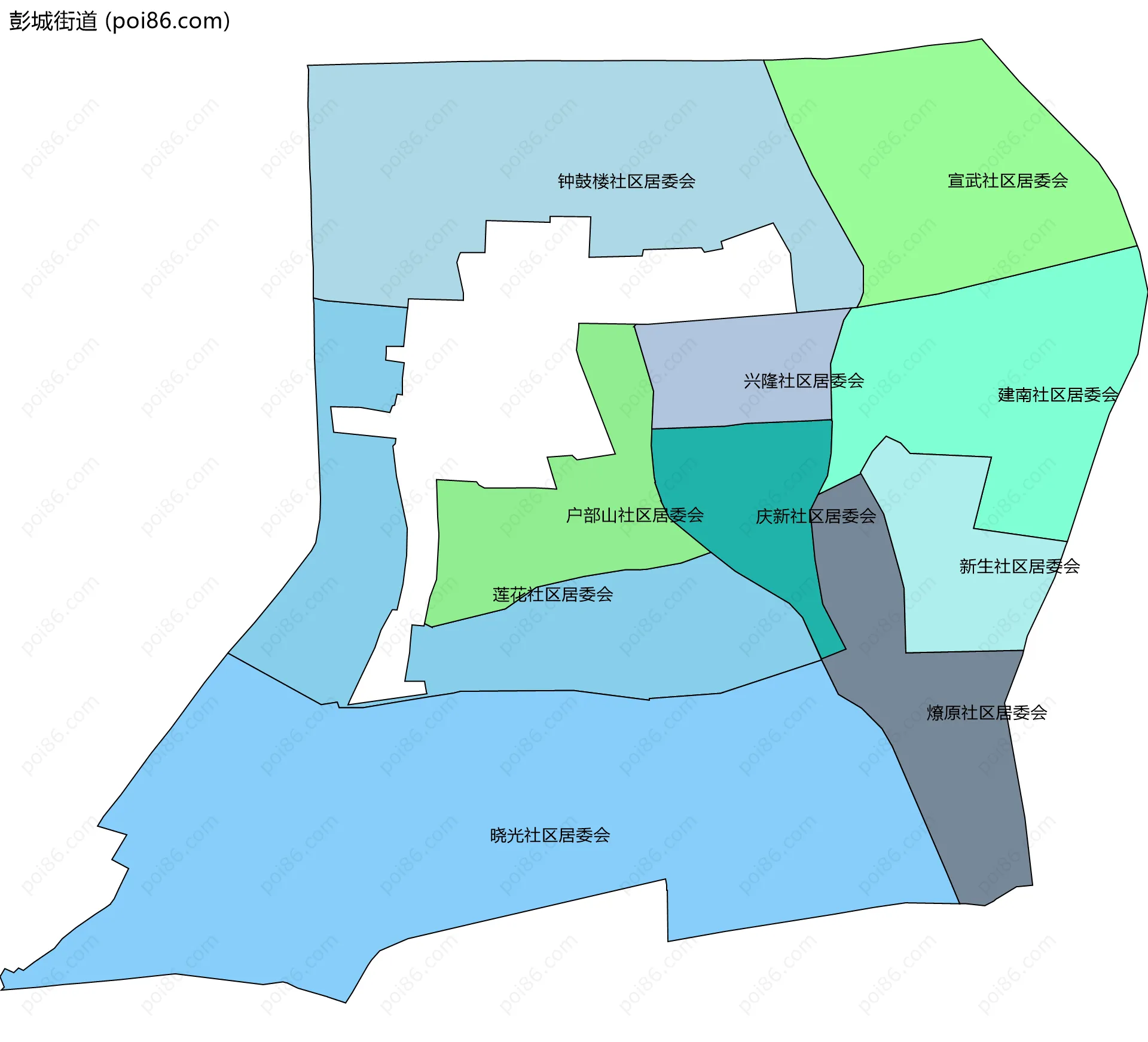 彭城街道边界地图(五级行政区划)