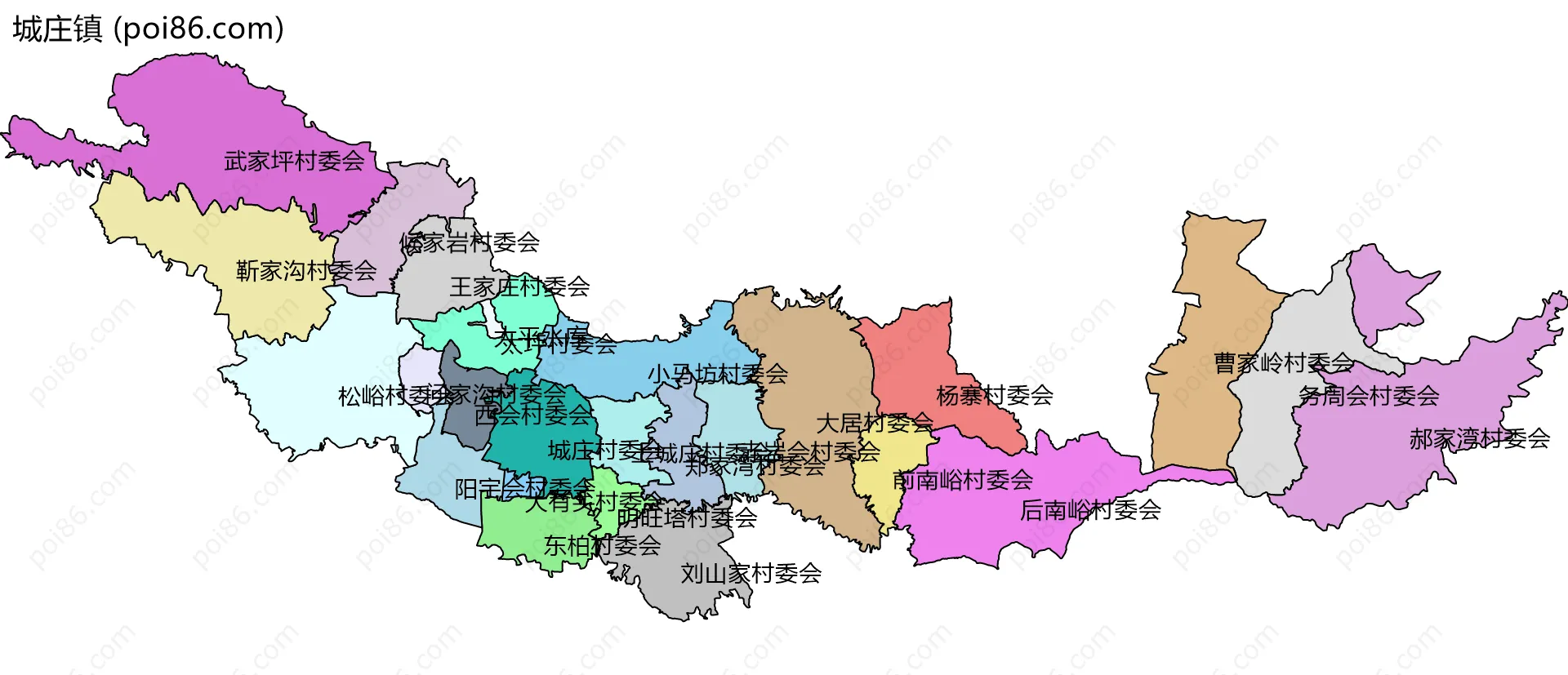 城庄镇边界地图(五级行政区划)