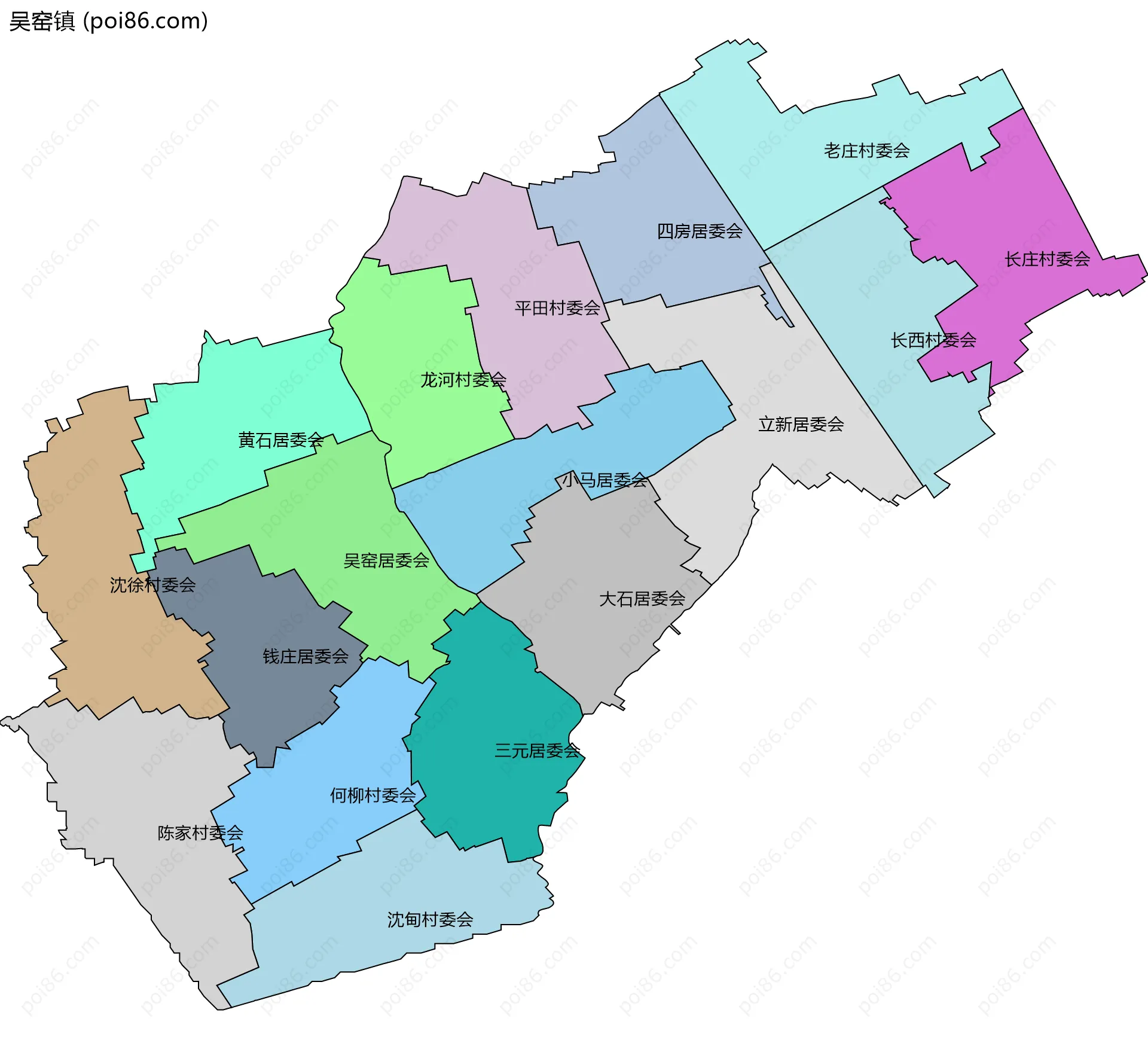 吴窑镇边界地图(五级行政区划)