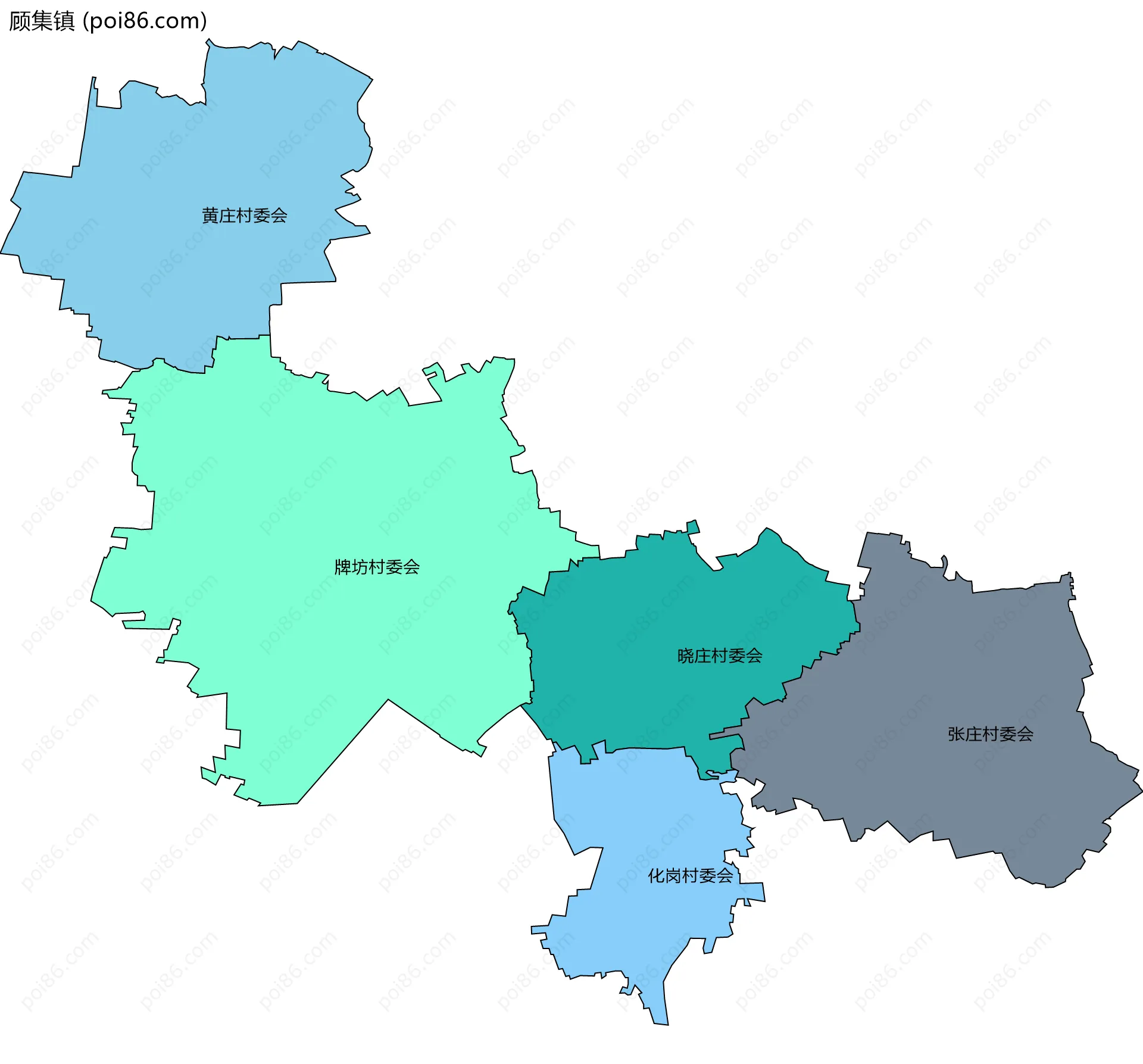 顾集镇边界地图(五级行政区划)