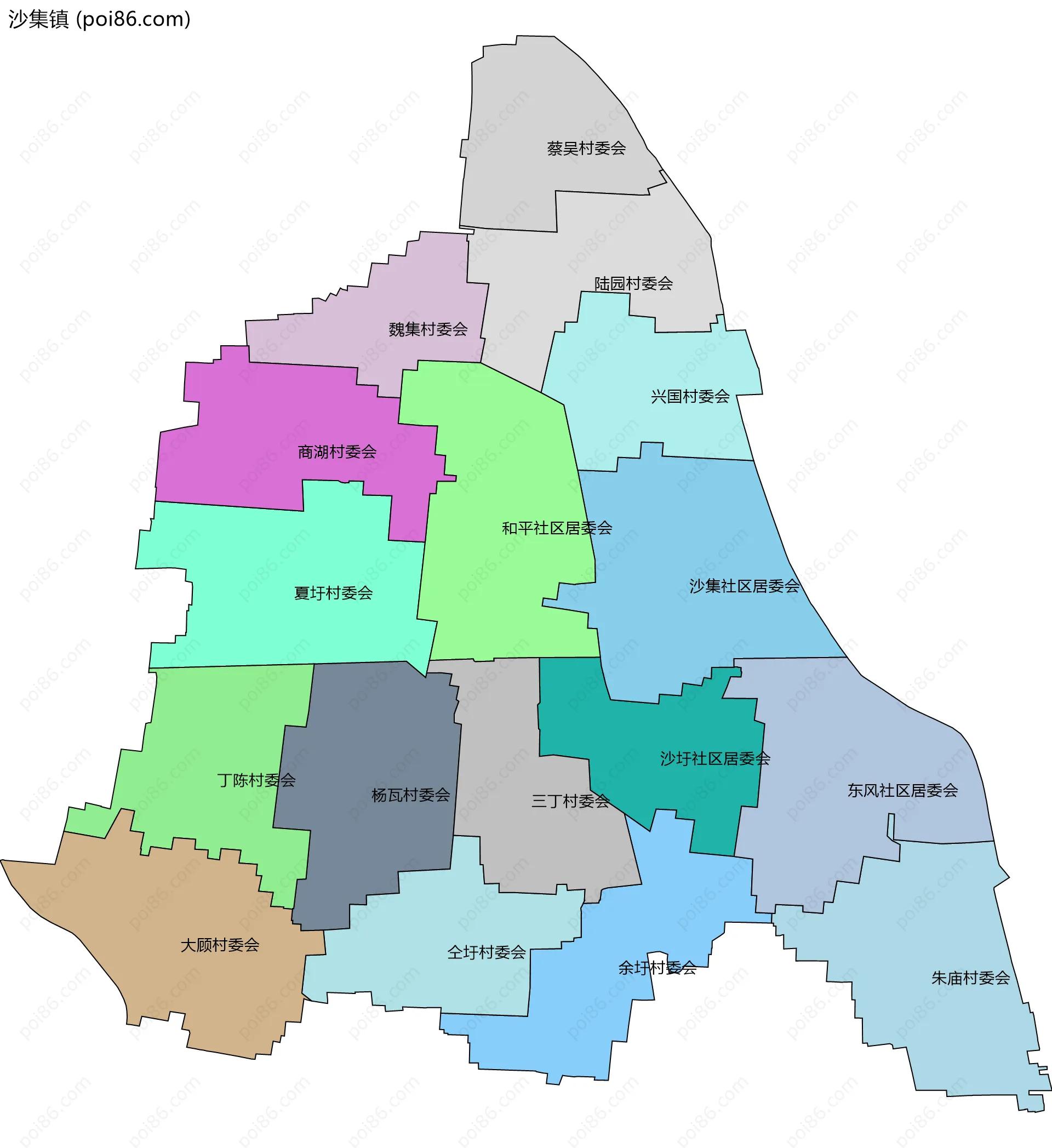 沙集镇边界地图(五级行政区划)