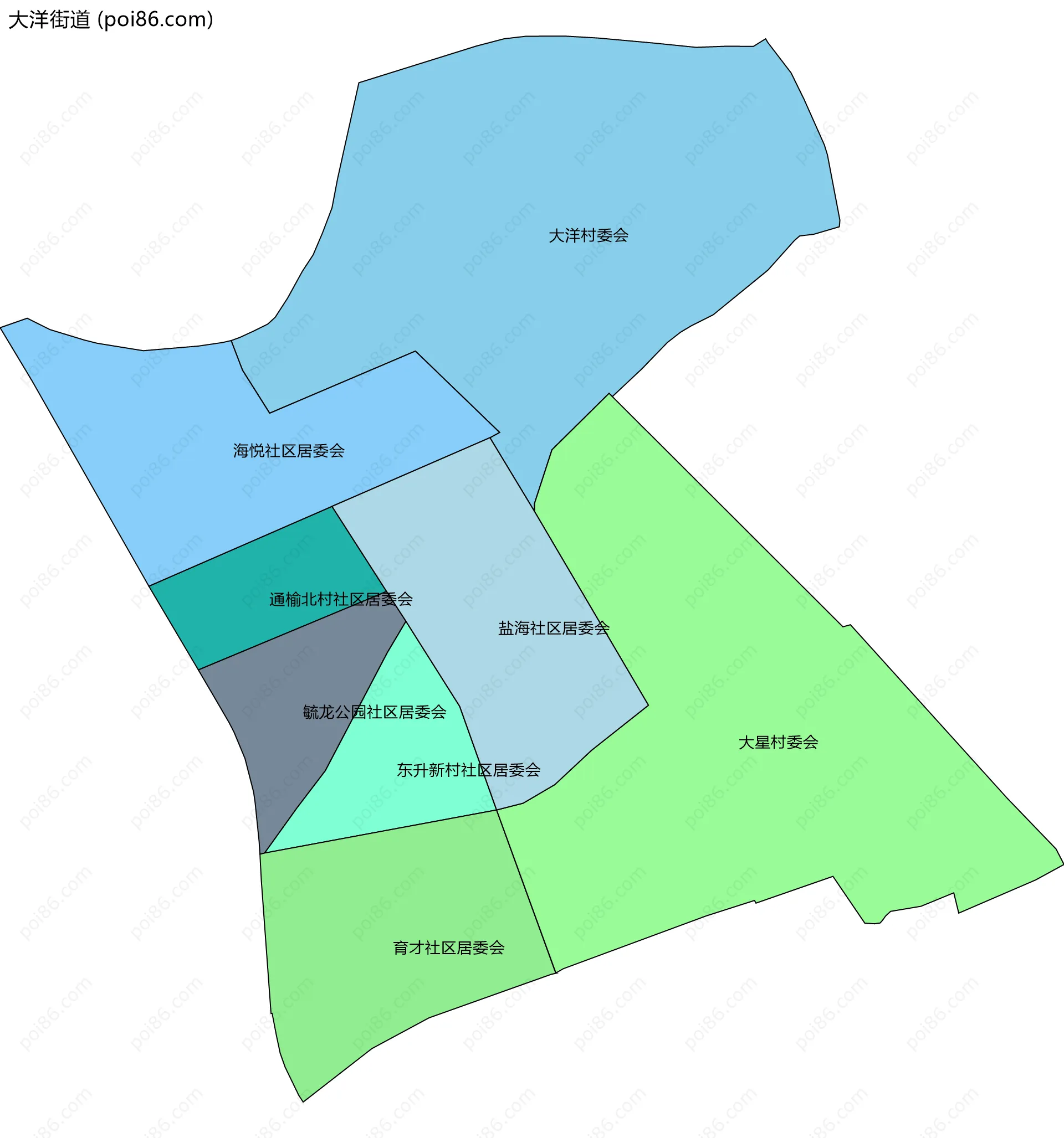大洋街道边界地图(五级行政区划)