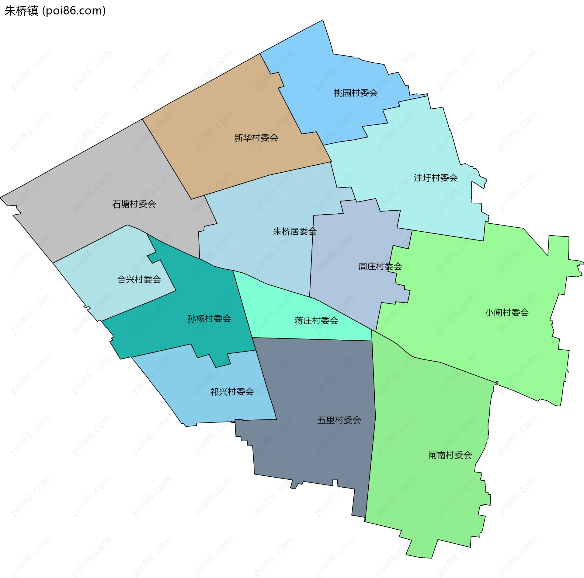 朱桥镇边界地图(五级行政区划)