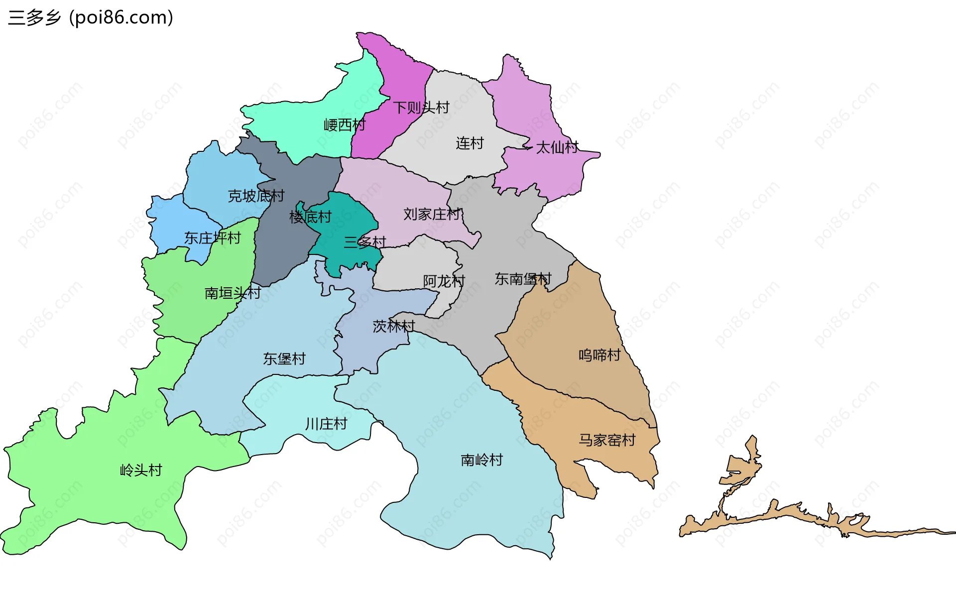 三多乡边界地图(五级行政区划)