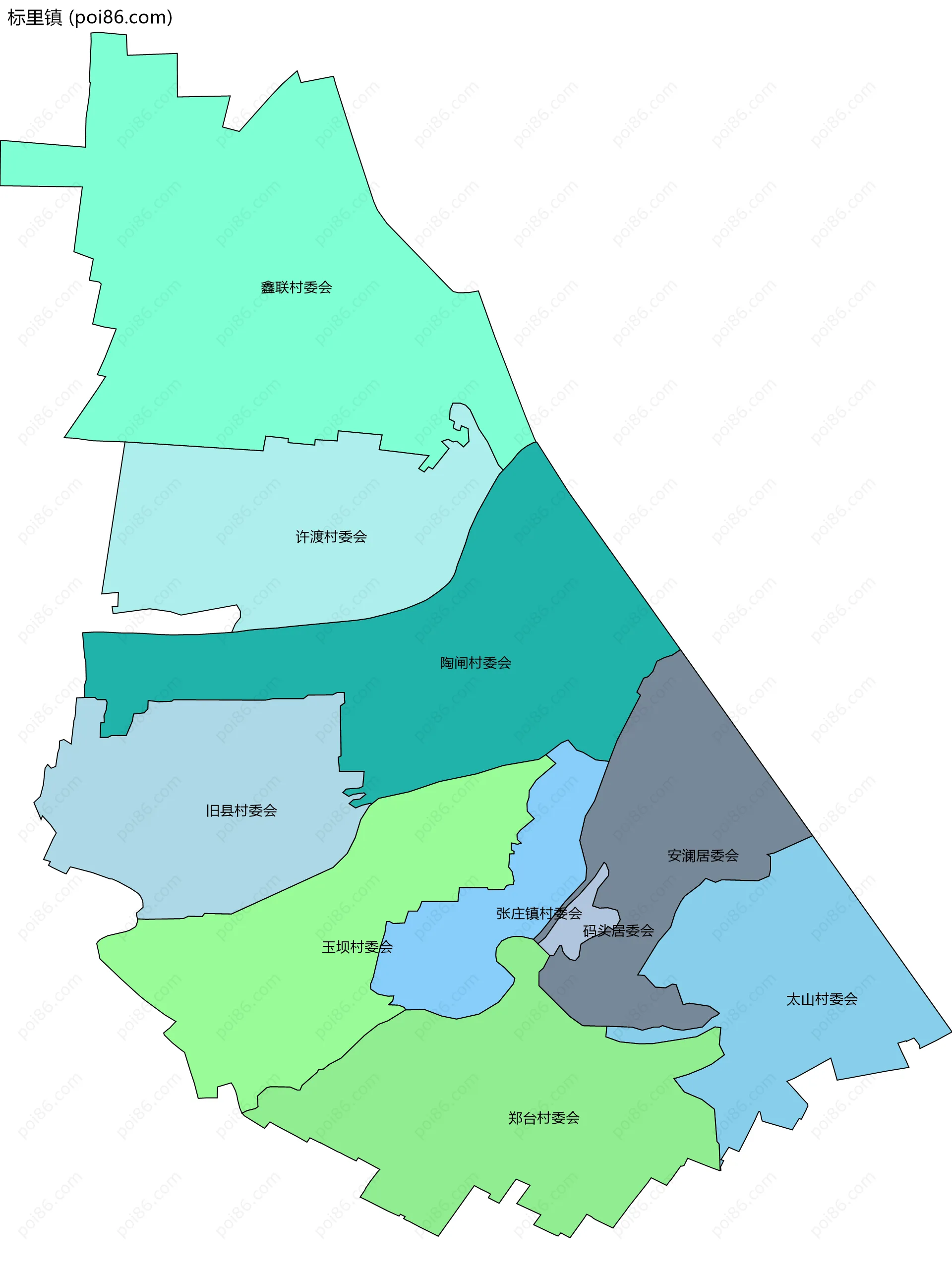 标里镇边界地图(五级行政区划)