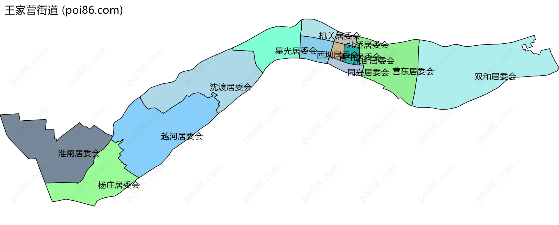 王家营街道边界地图(五级行政区划)