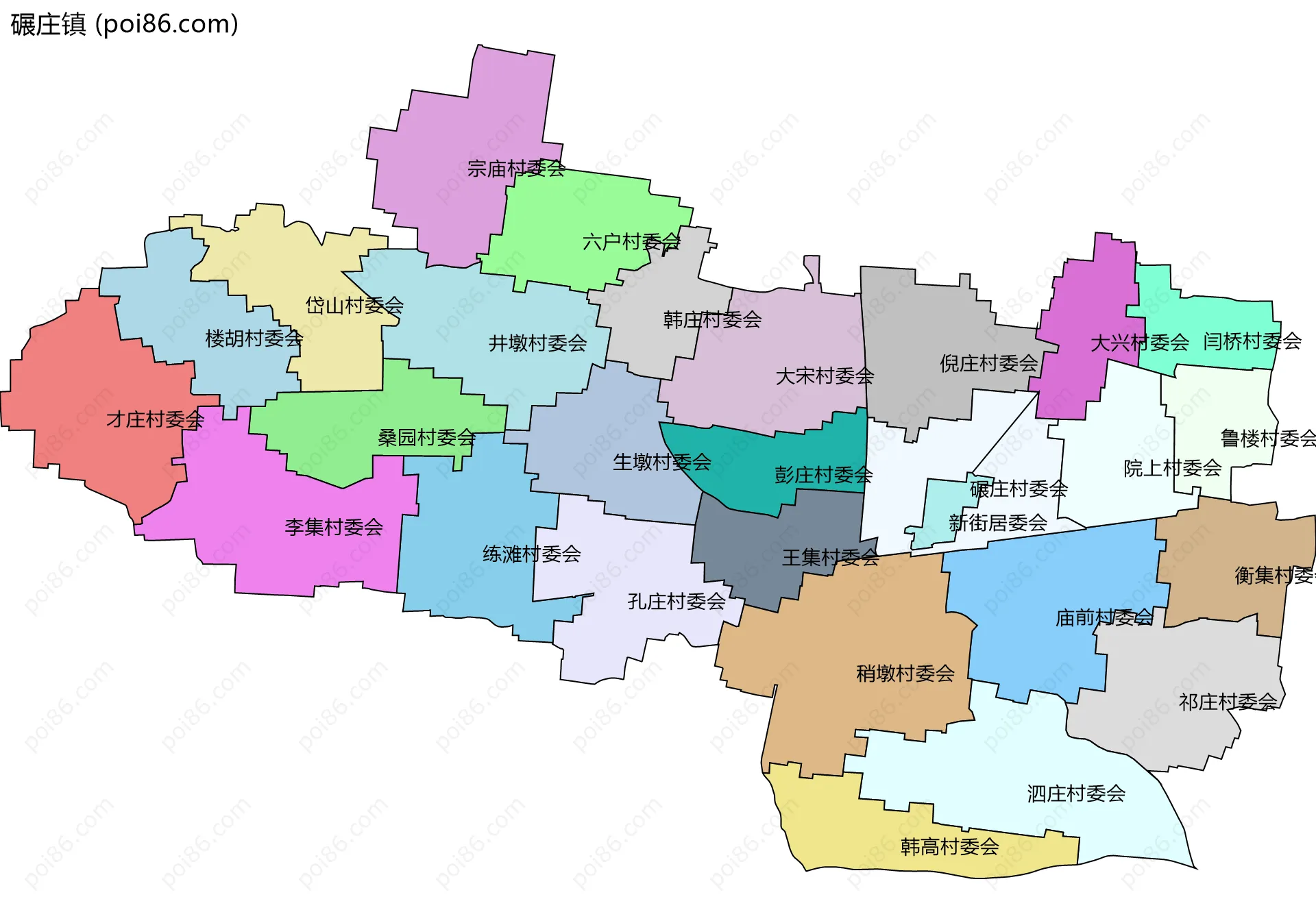 碾庄镇边界地图(五级行政区划)