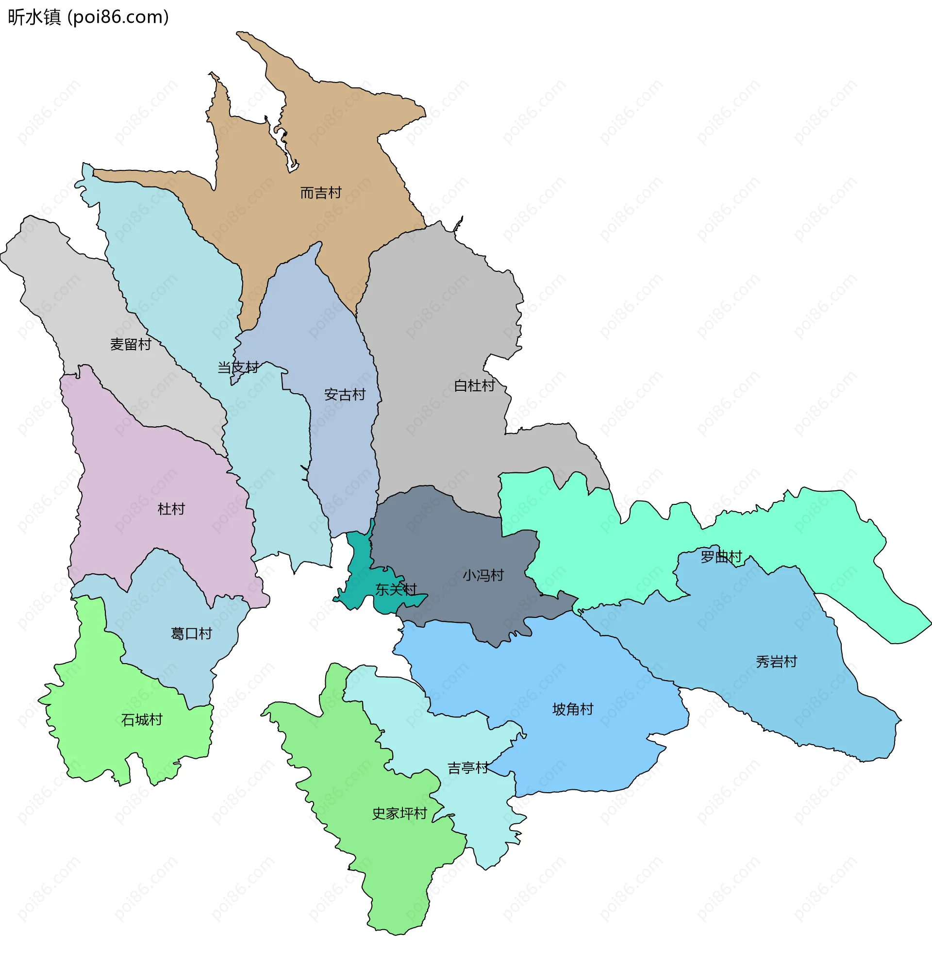 昕水镇边界地图(五级行政区划)