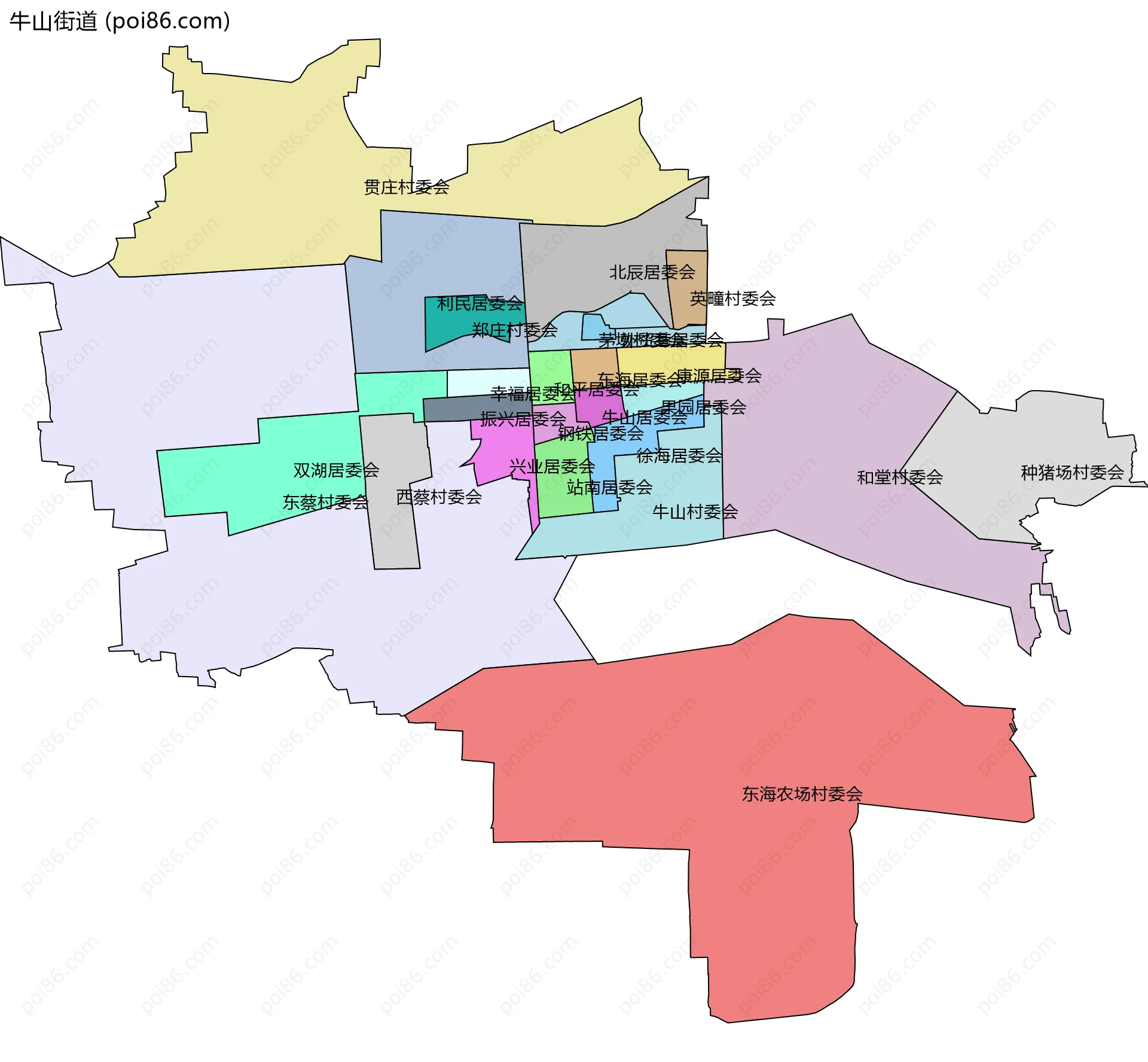 牛山街道边界地图(五级行政区划)