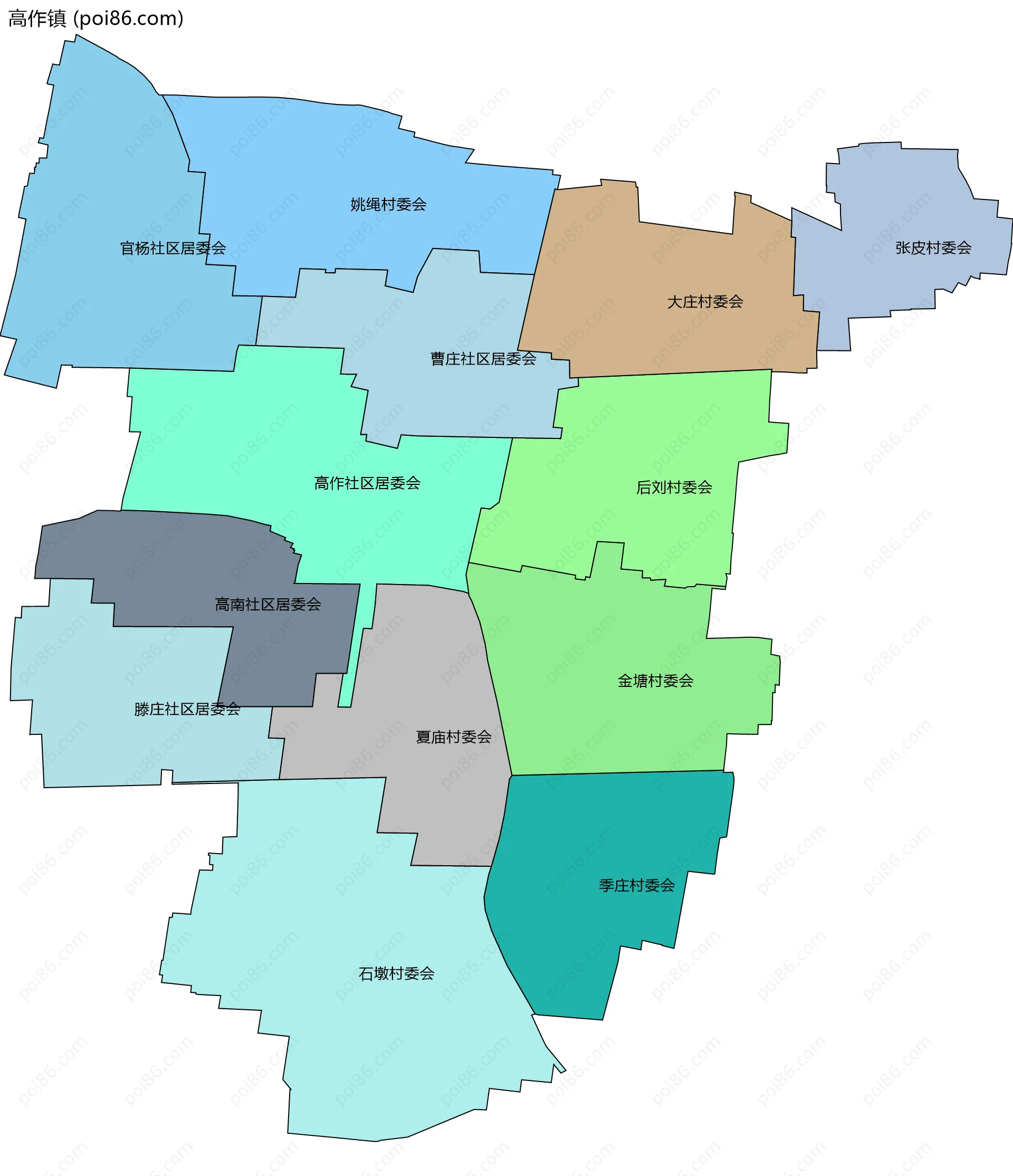 高作镇边界地图(五级行政区划)