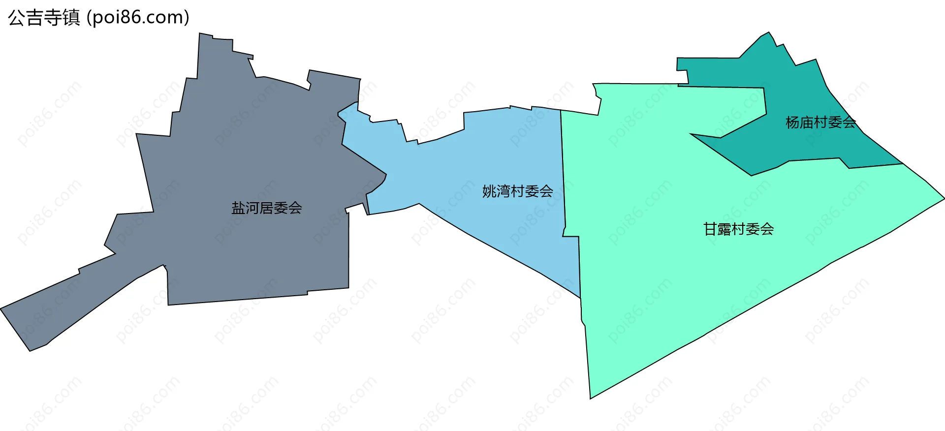 公吉寺镇边界地图(五级行政区划)