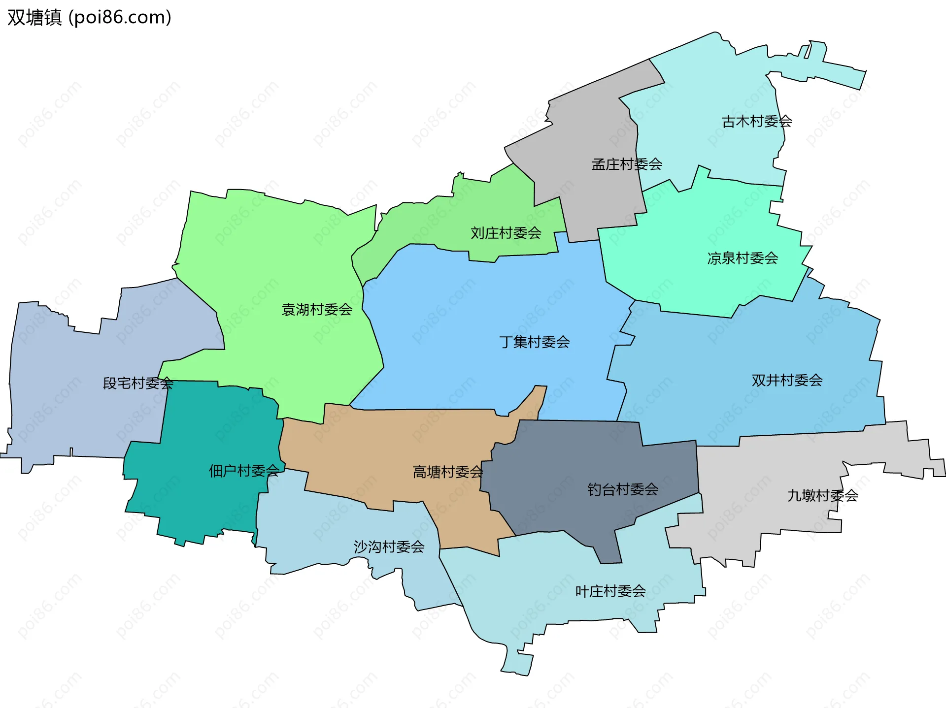 双塘镇边界地图(五级行政区划)