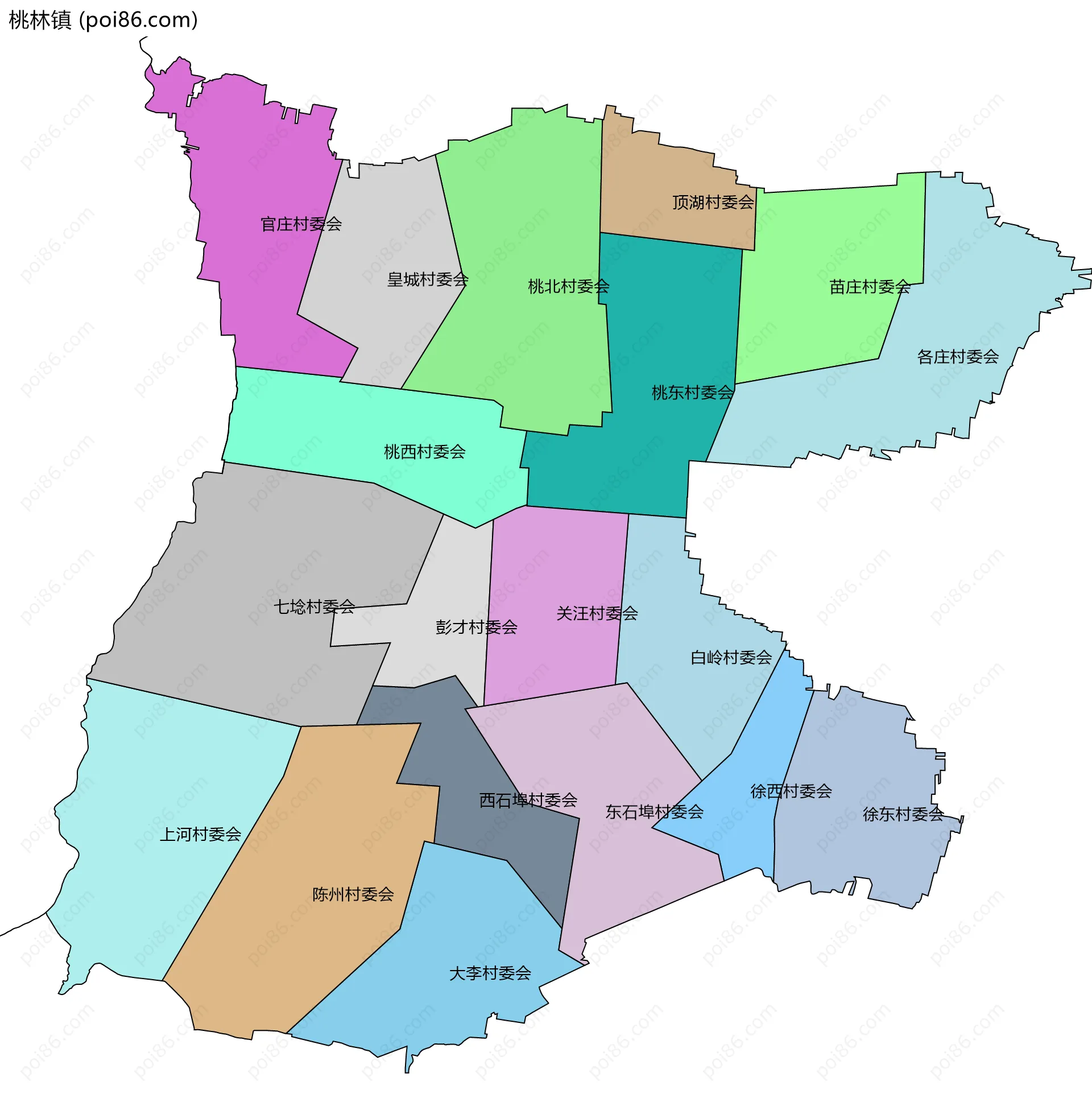 桃林镇边界地图(五级行政区划)