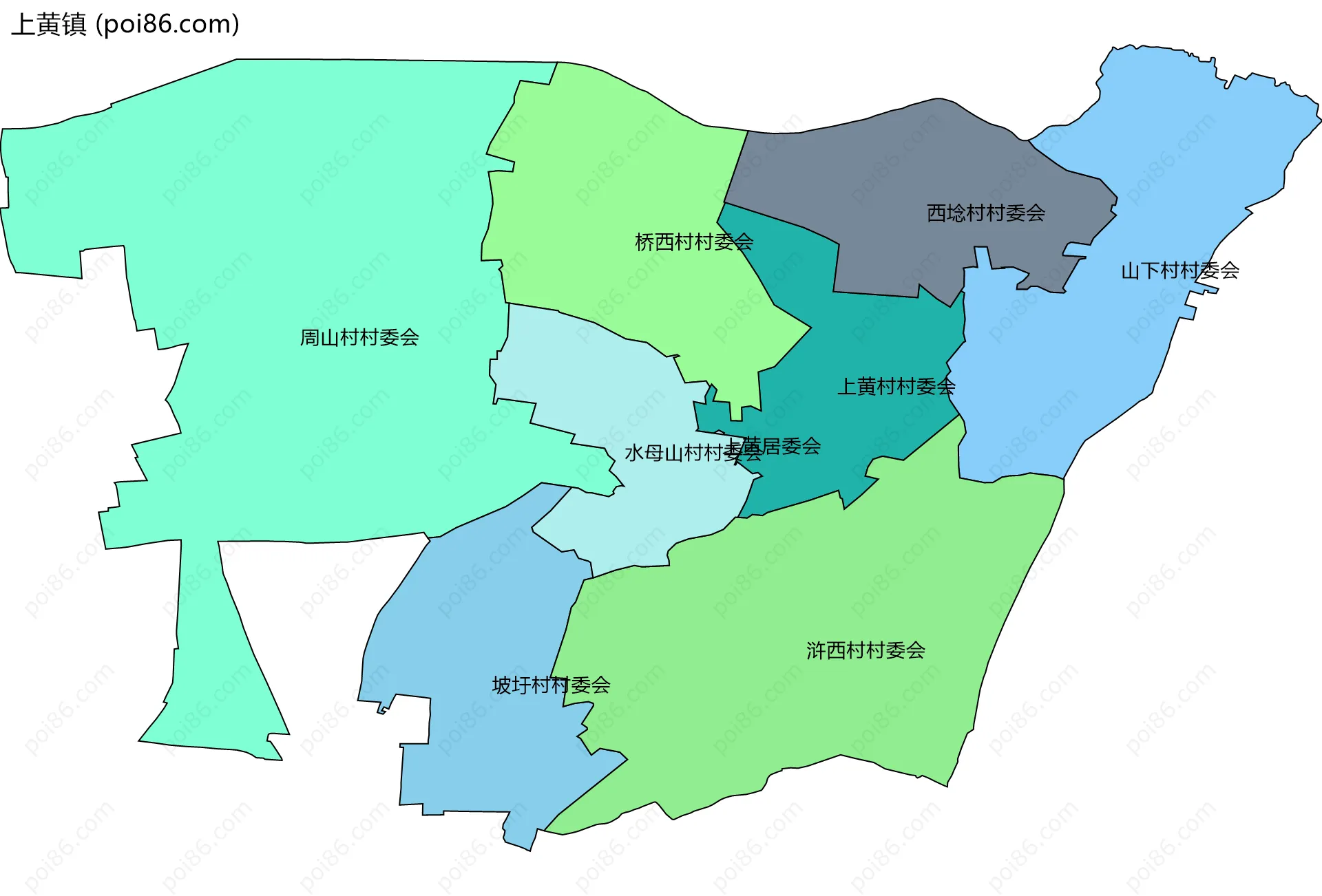 上黄镇边界地图(五级行政区划)