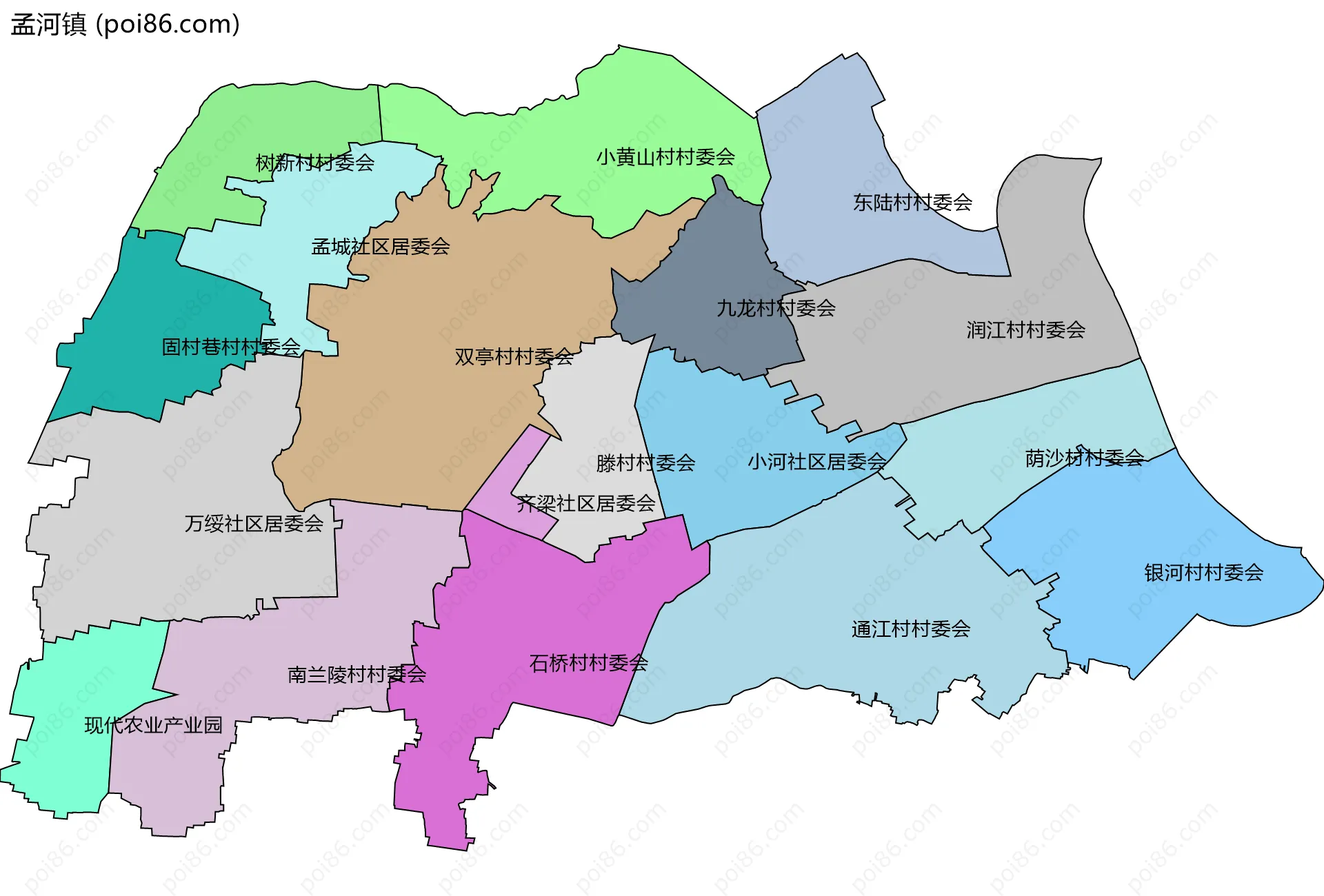 孟河镇边界地图(五级行政区划)