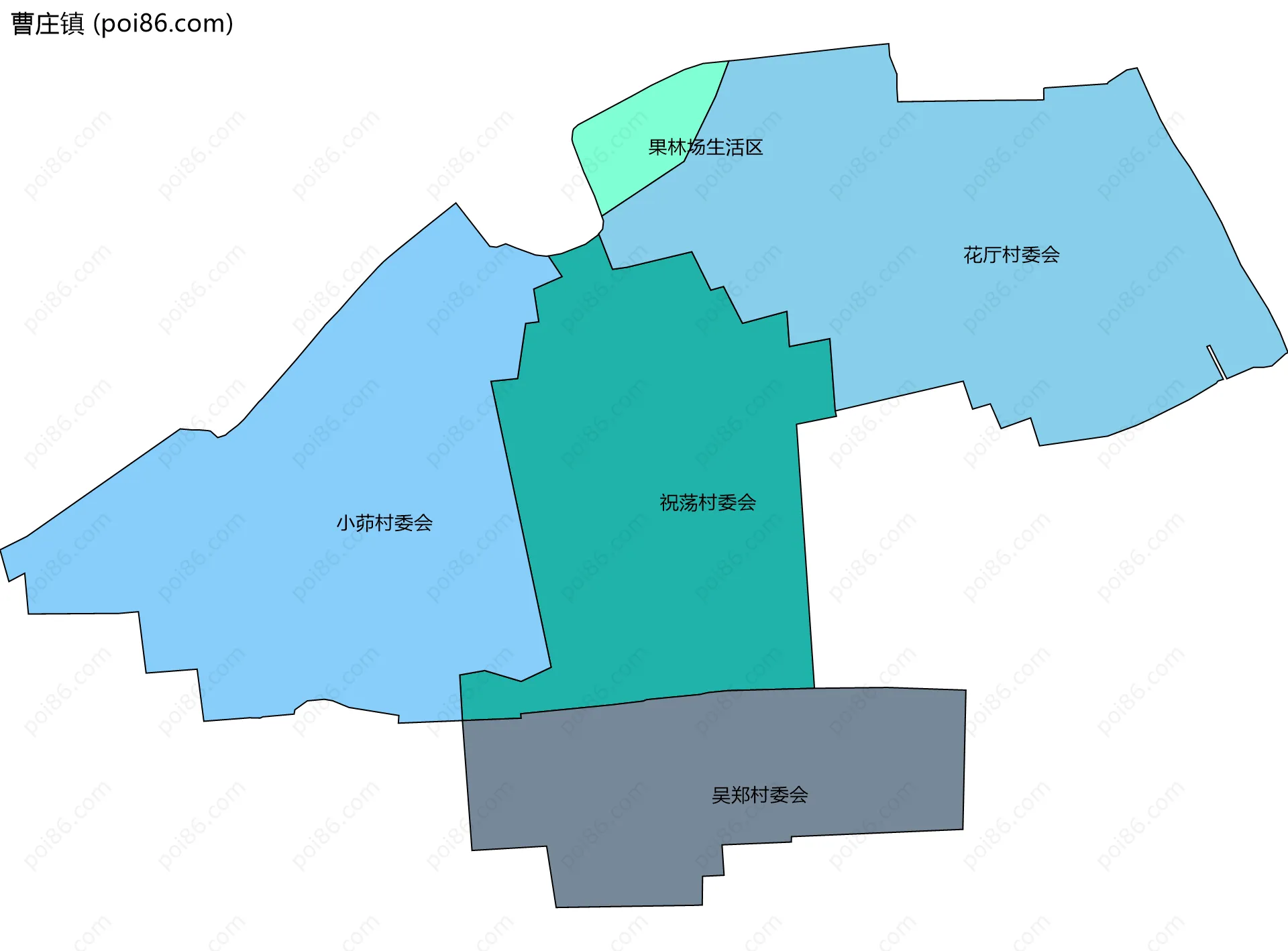 曹庄镇边界地图(五级行政区划)