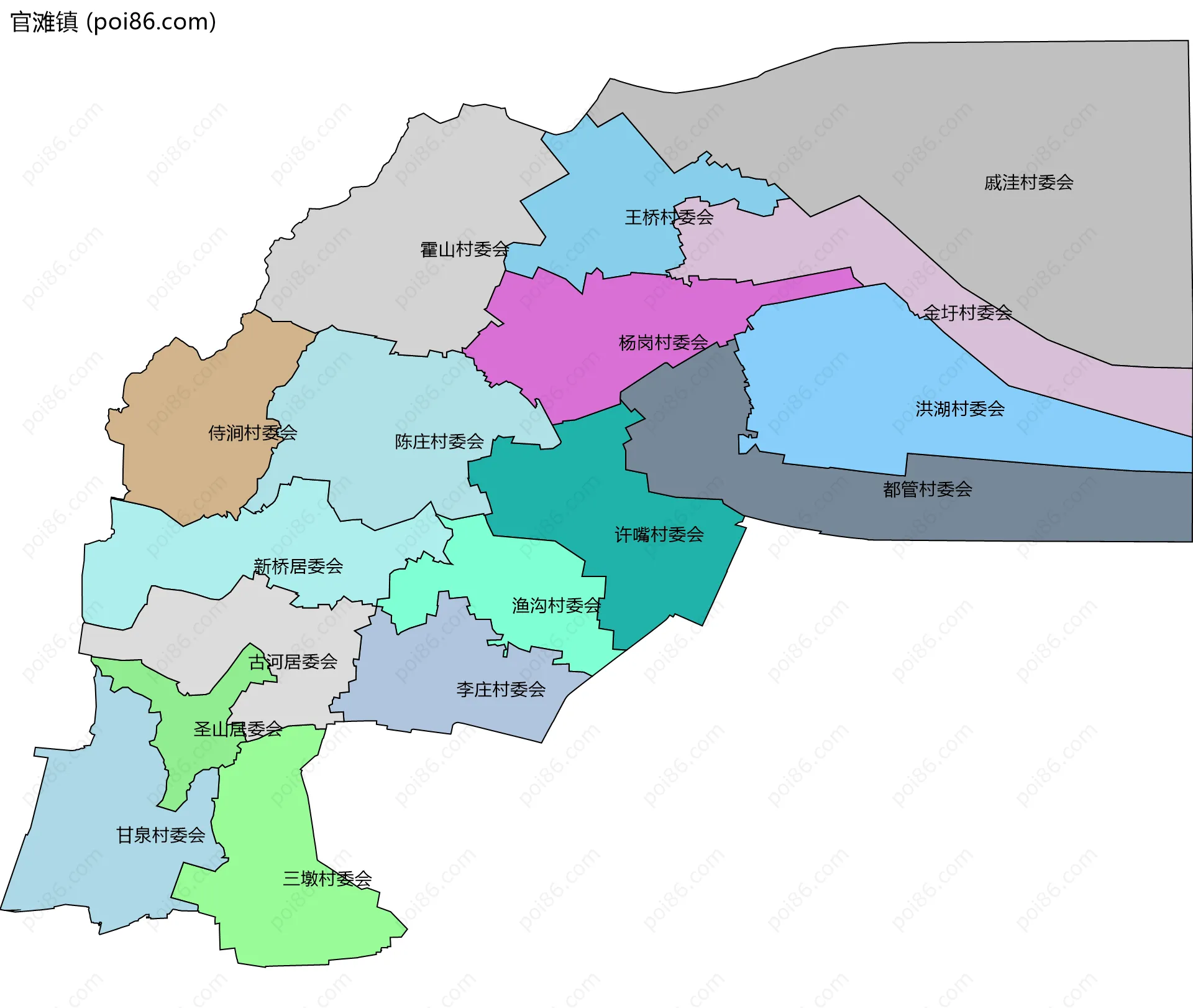 官滩镇边界地图(五级行政区划)