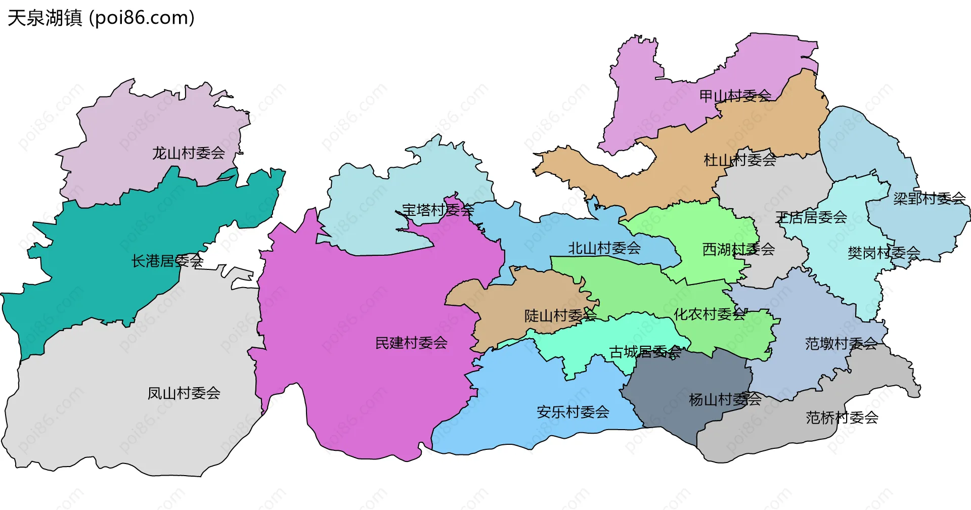 天泉湖镇边界地图(五级行政区划)