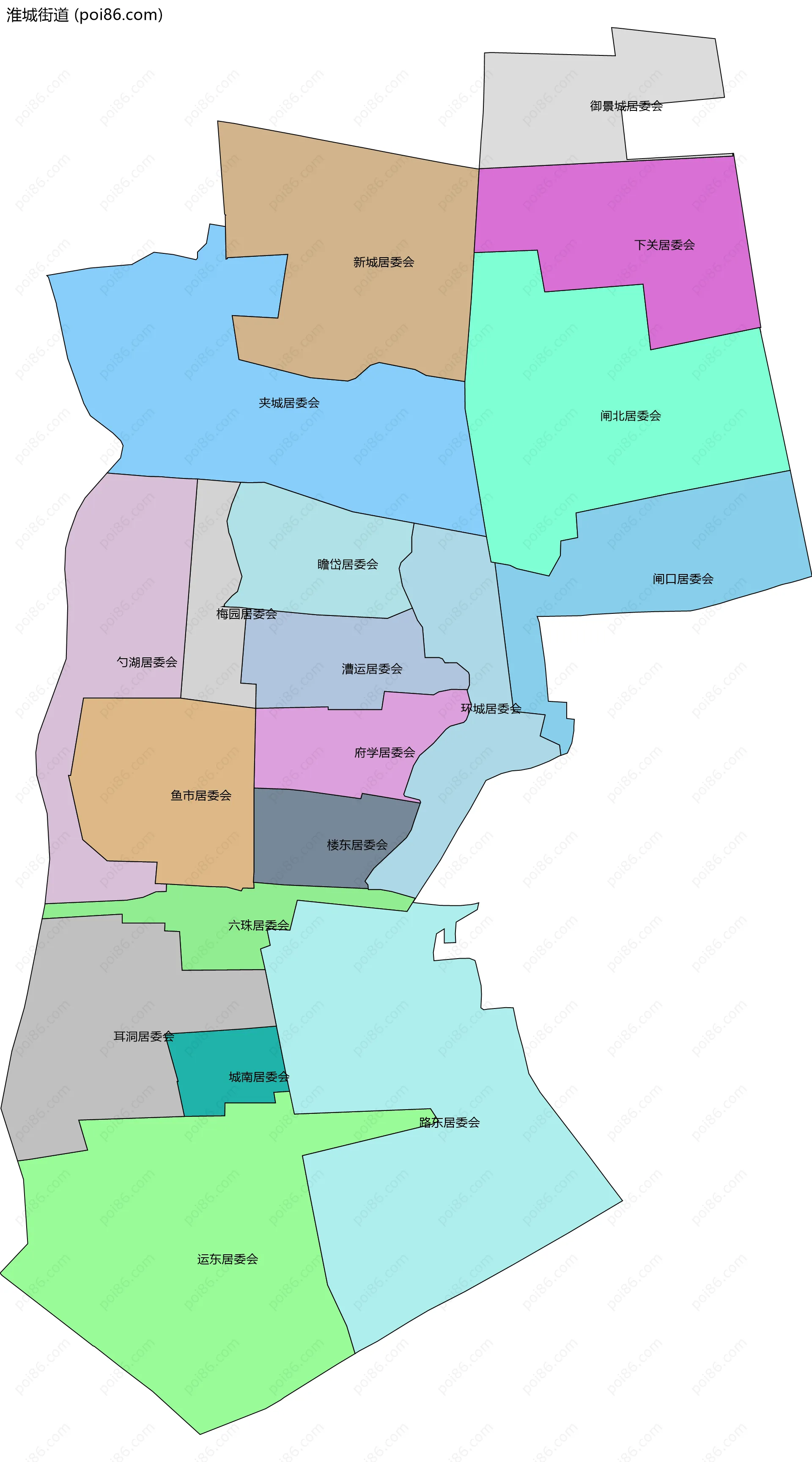 淮城街道边界地图(五级行政区划)