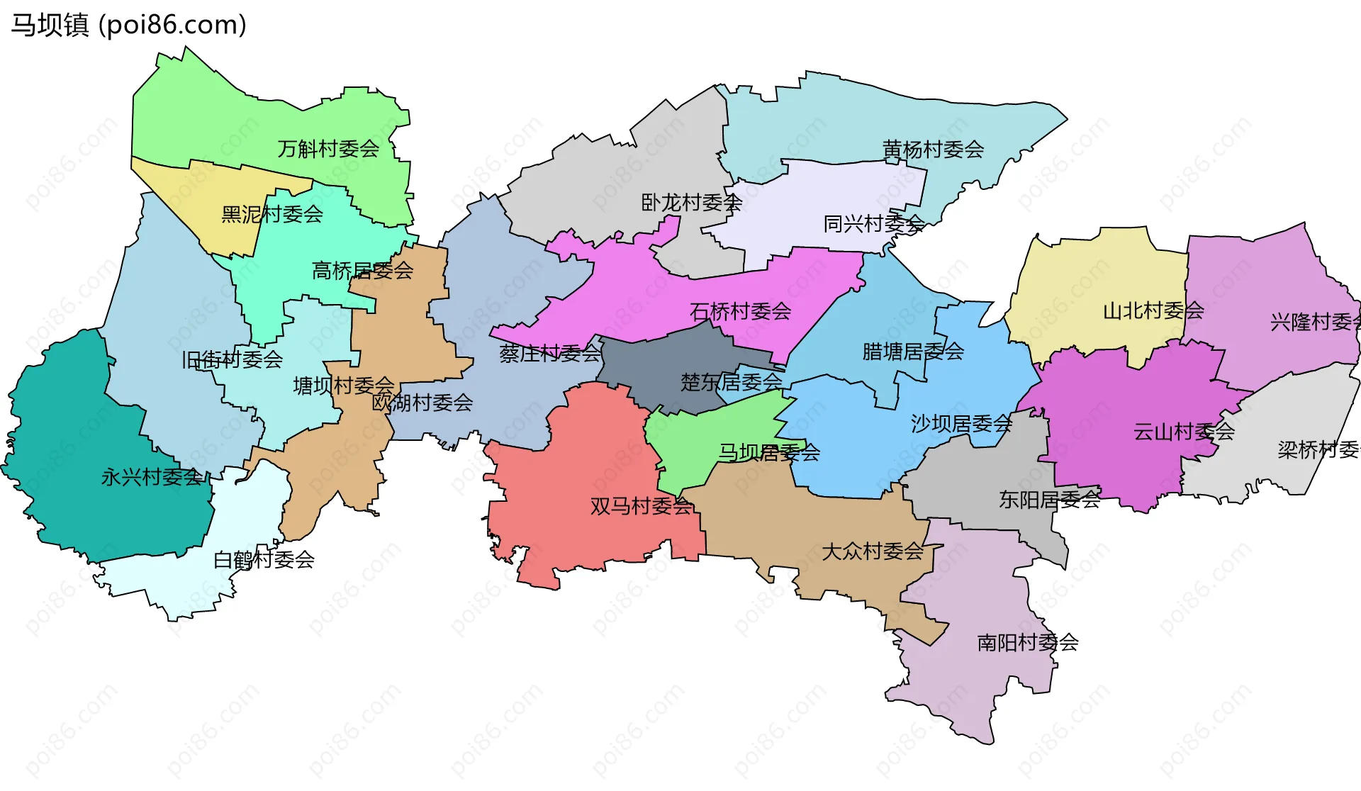 马坝镇边界地图(五级行政区划)