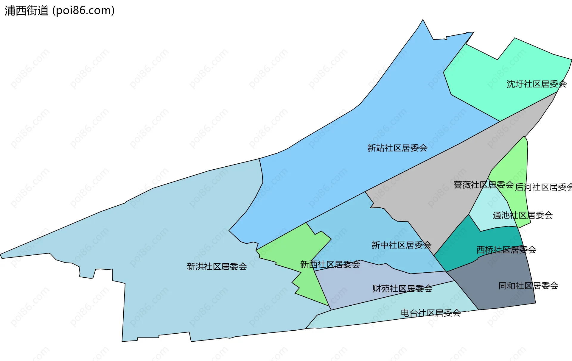 浦西街道边界地图(五级行政区划)