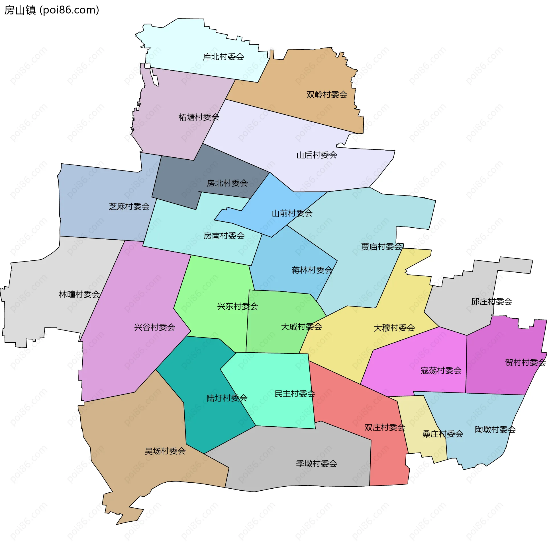 房山镇边界地图(五级行政区划)