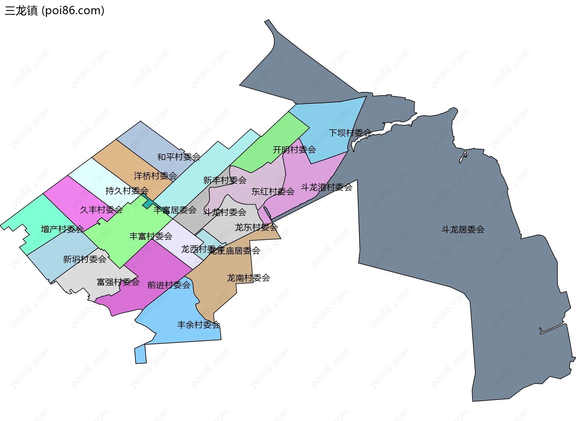 三龙镇边界地图(五级行政区划)