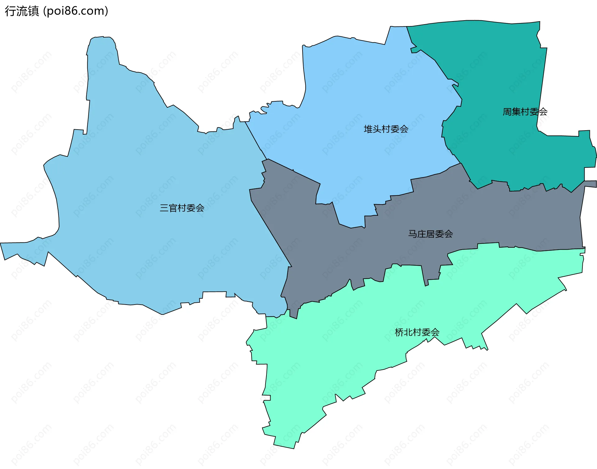 行流镇边界地图(五级行政区划)