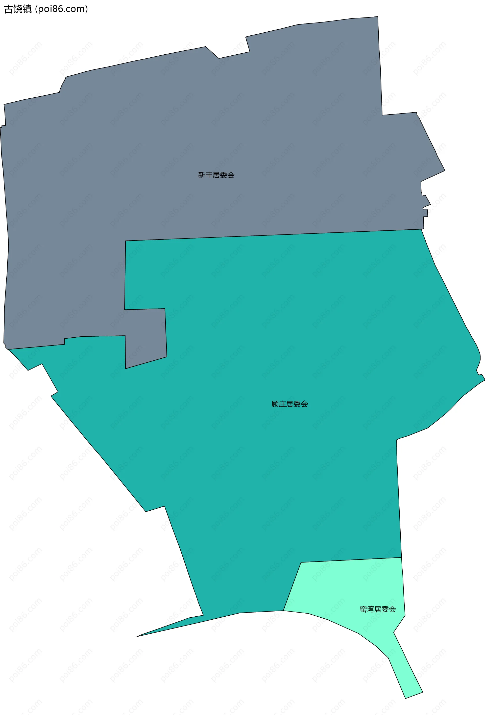 古饶镇边界地图(五级行政区划)